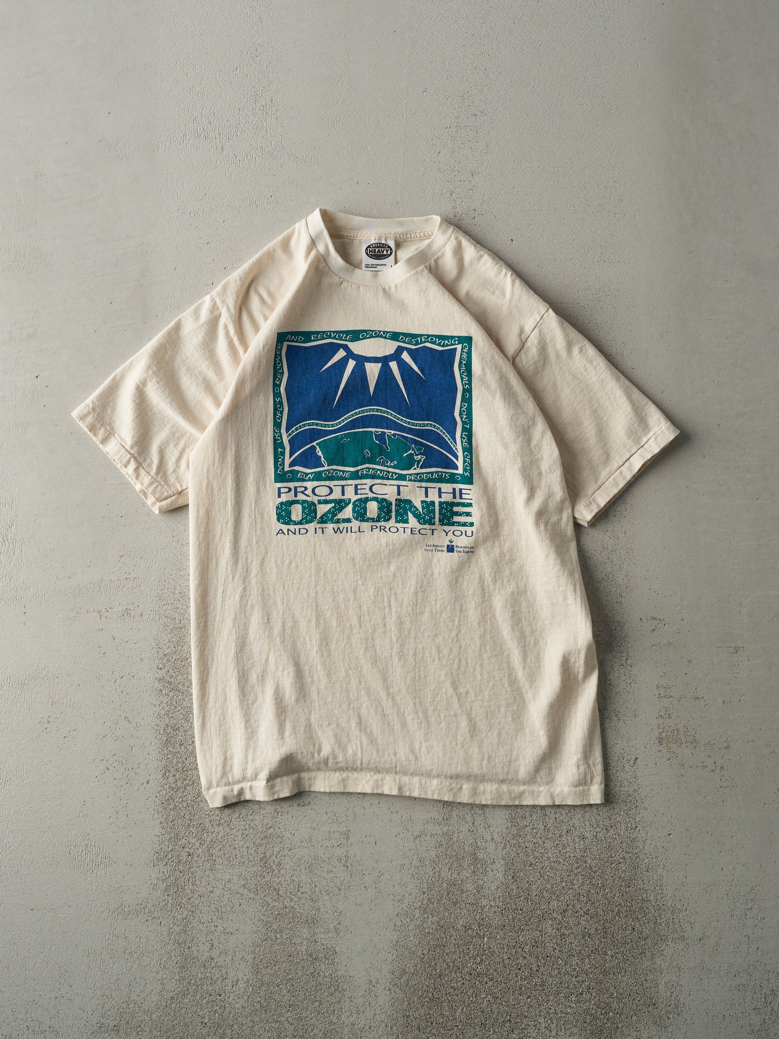 Vintage 90s Beige "Protect the Ozone" Single Stitch Tee (S)