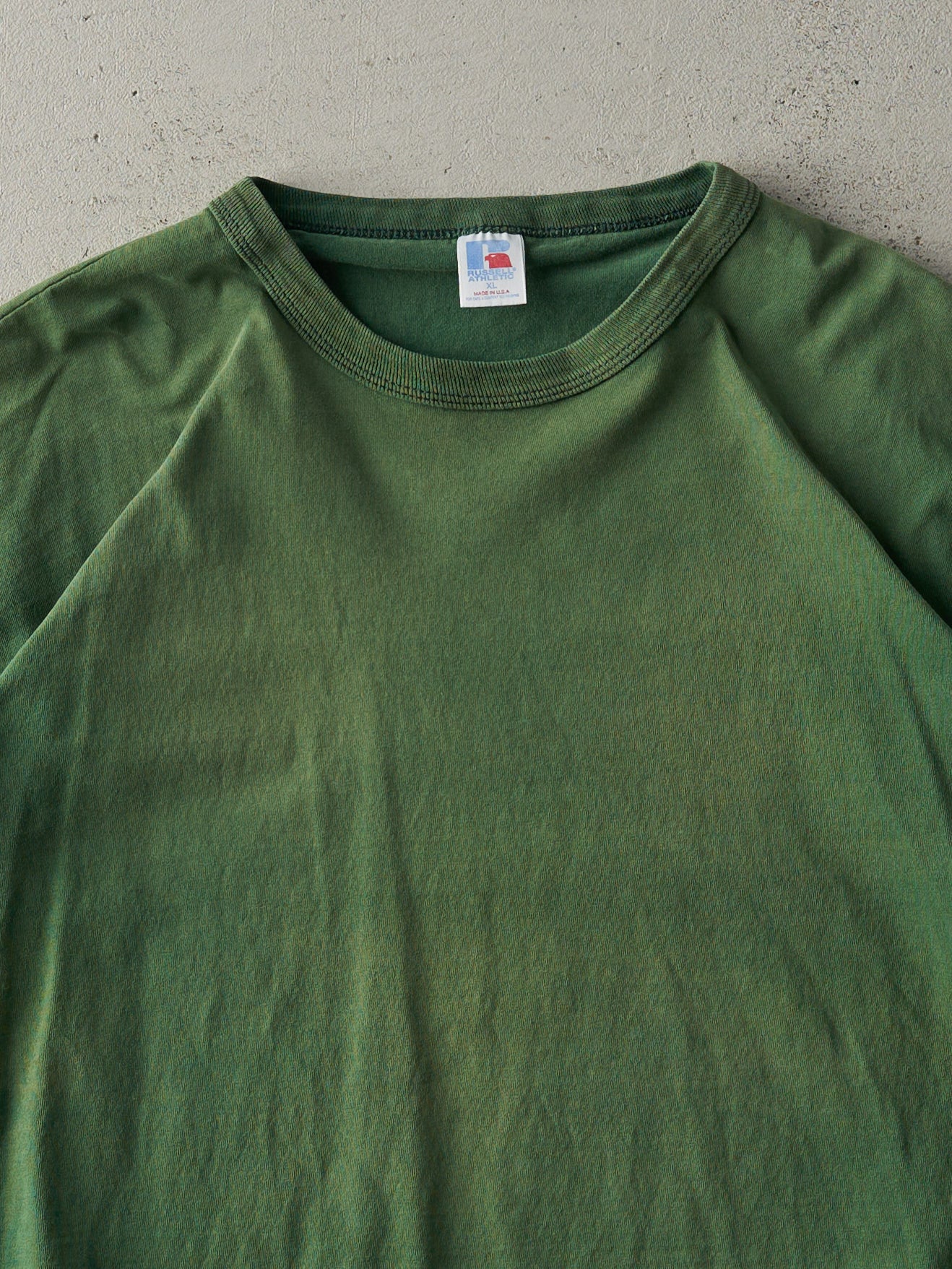 Vintage 90s Sun Faded Green Russell Athletic Blank Tee (L)