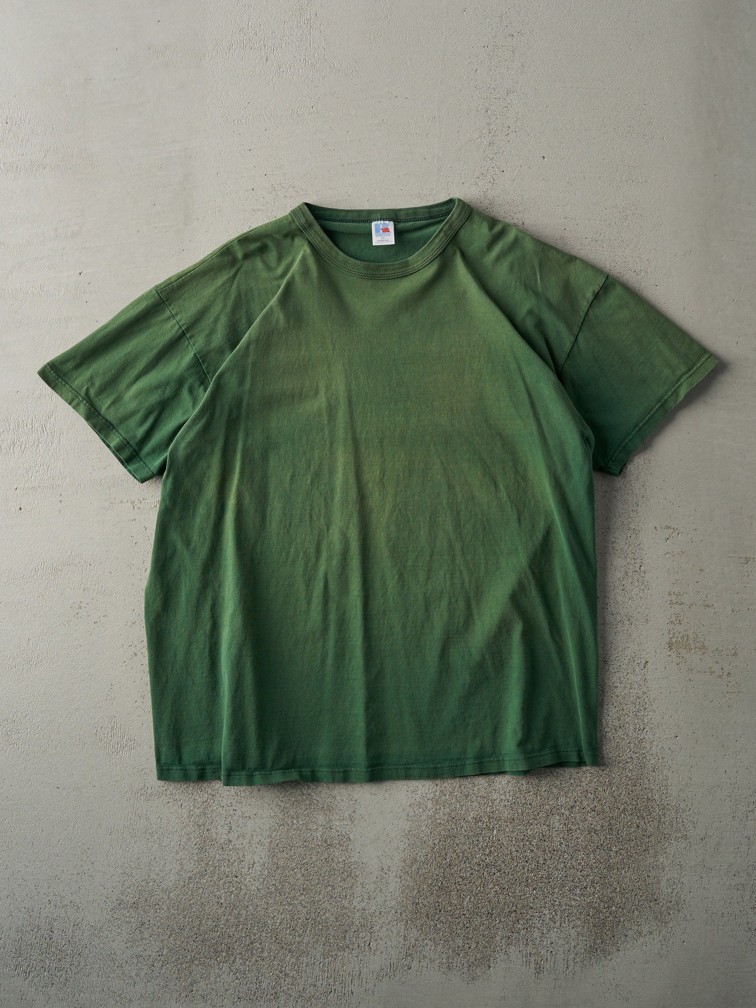 Vintage 90s Sun Faded Green Russell Athletic Blank Tee (L)