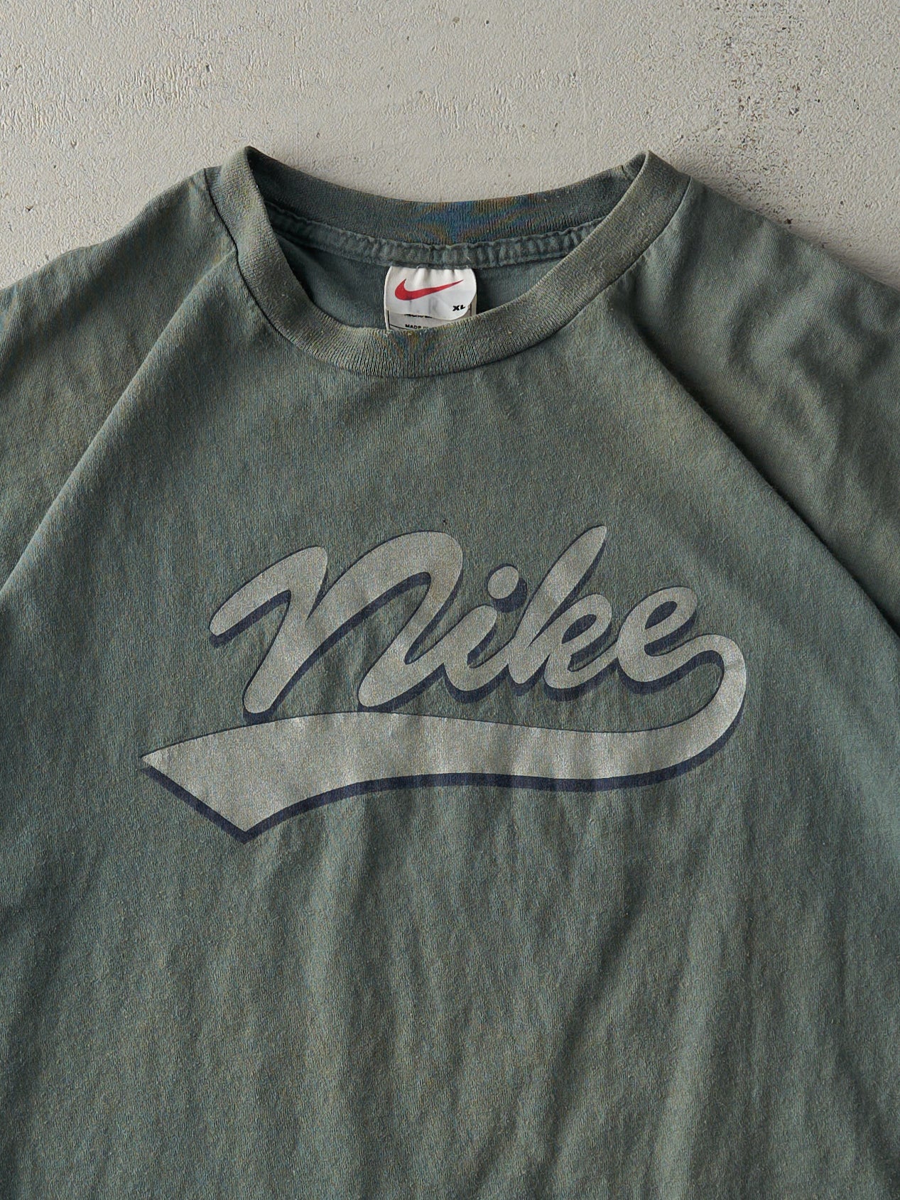 Vintage 90s Washed Green Nike Logo Tee (L)