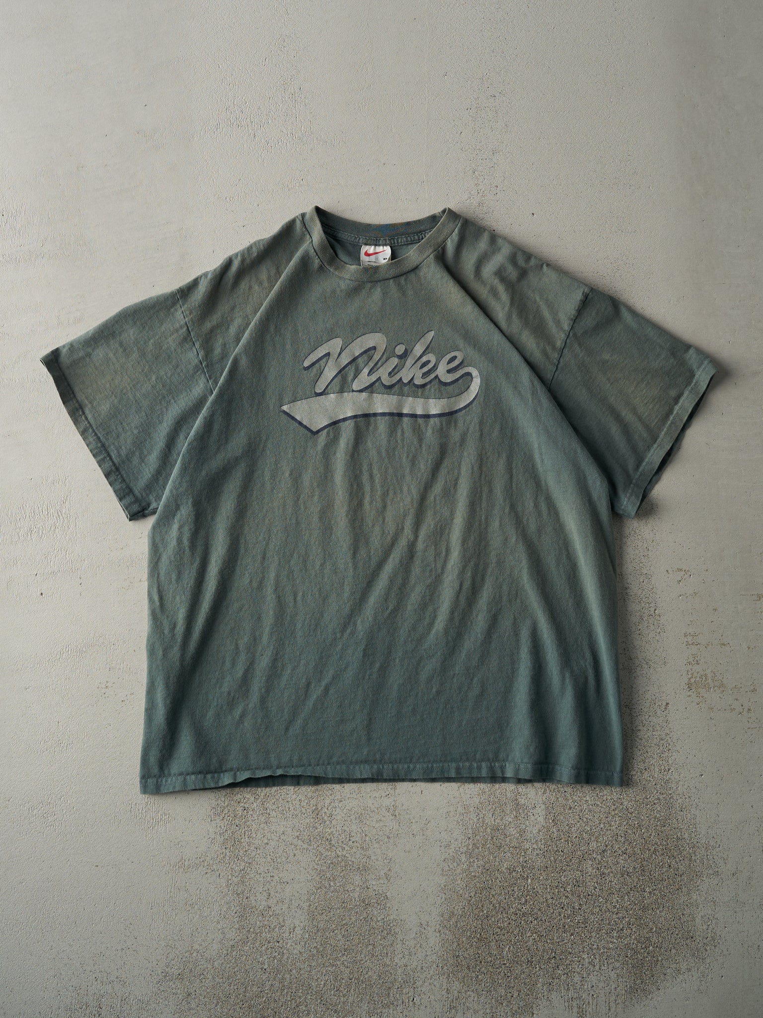 Vintage 90s Washed Green Nike Logo Tee (L)