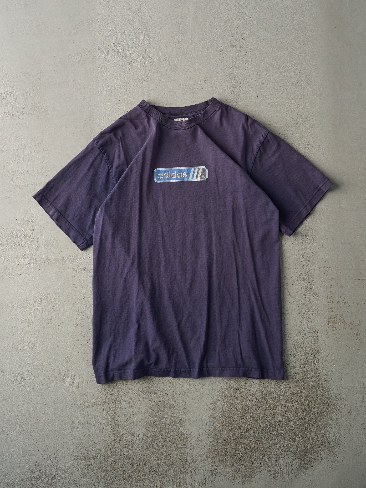 Vintage Y2K Navy Faded Blue Adidas Logo Tee (M)