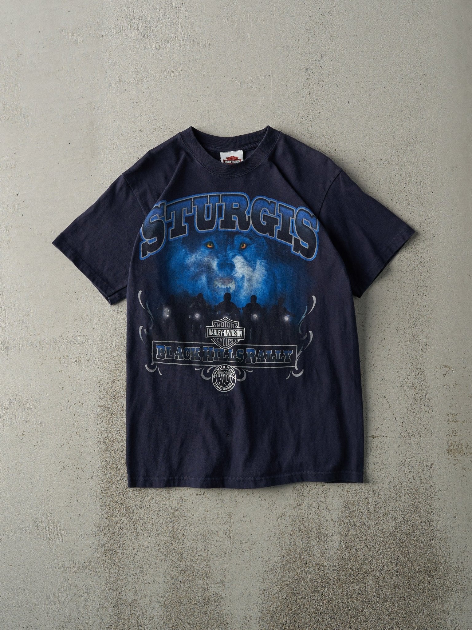 Vintage 10' Navy Blue Sturgis Black Hills Rally Harley Davidson Tee (XS)