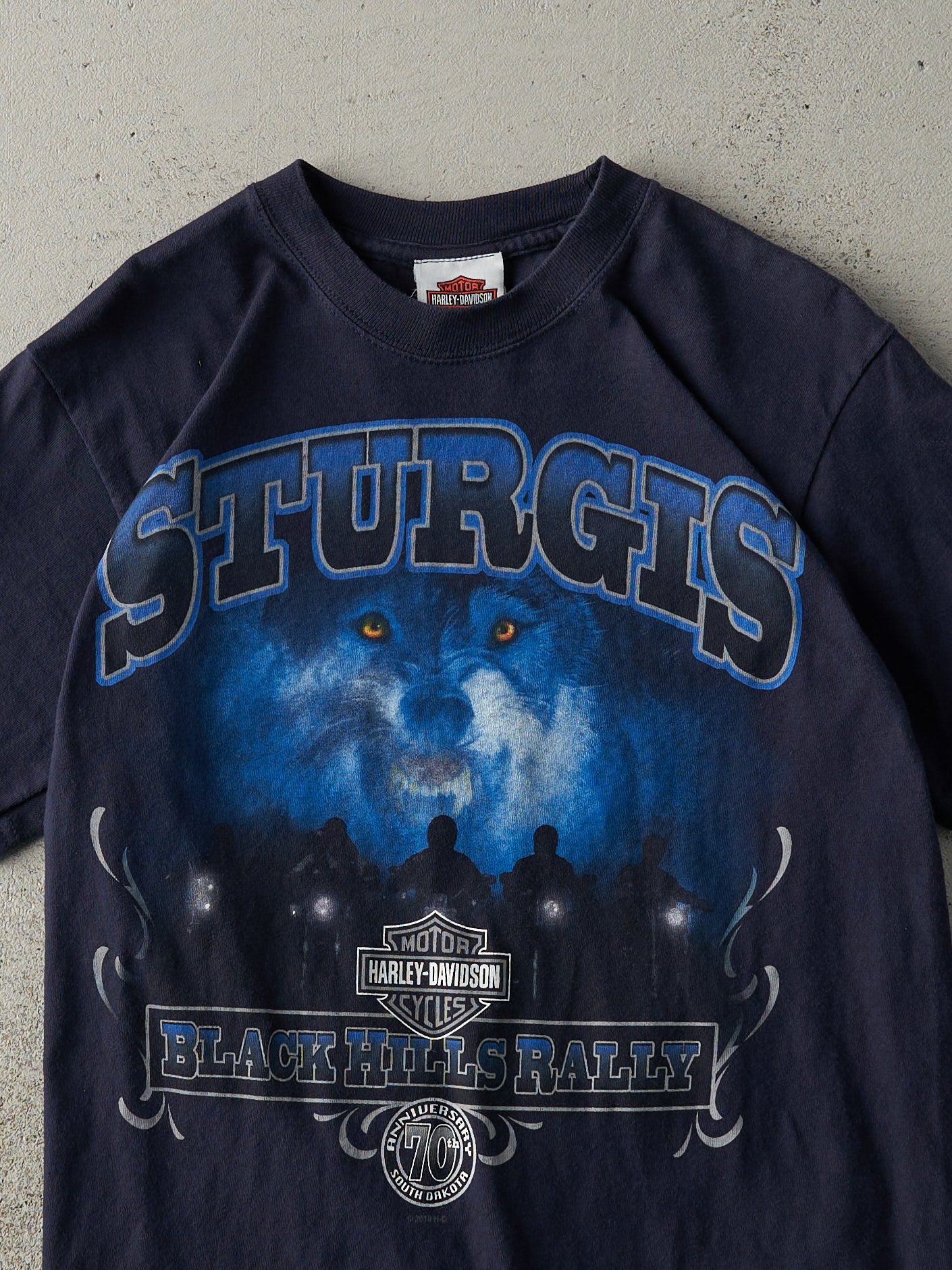 Vintage 10' Navy Blue Sturgis Black Hills Rally Harley Davidson Tee (XS)