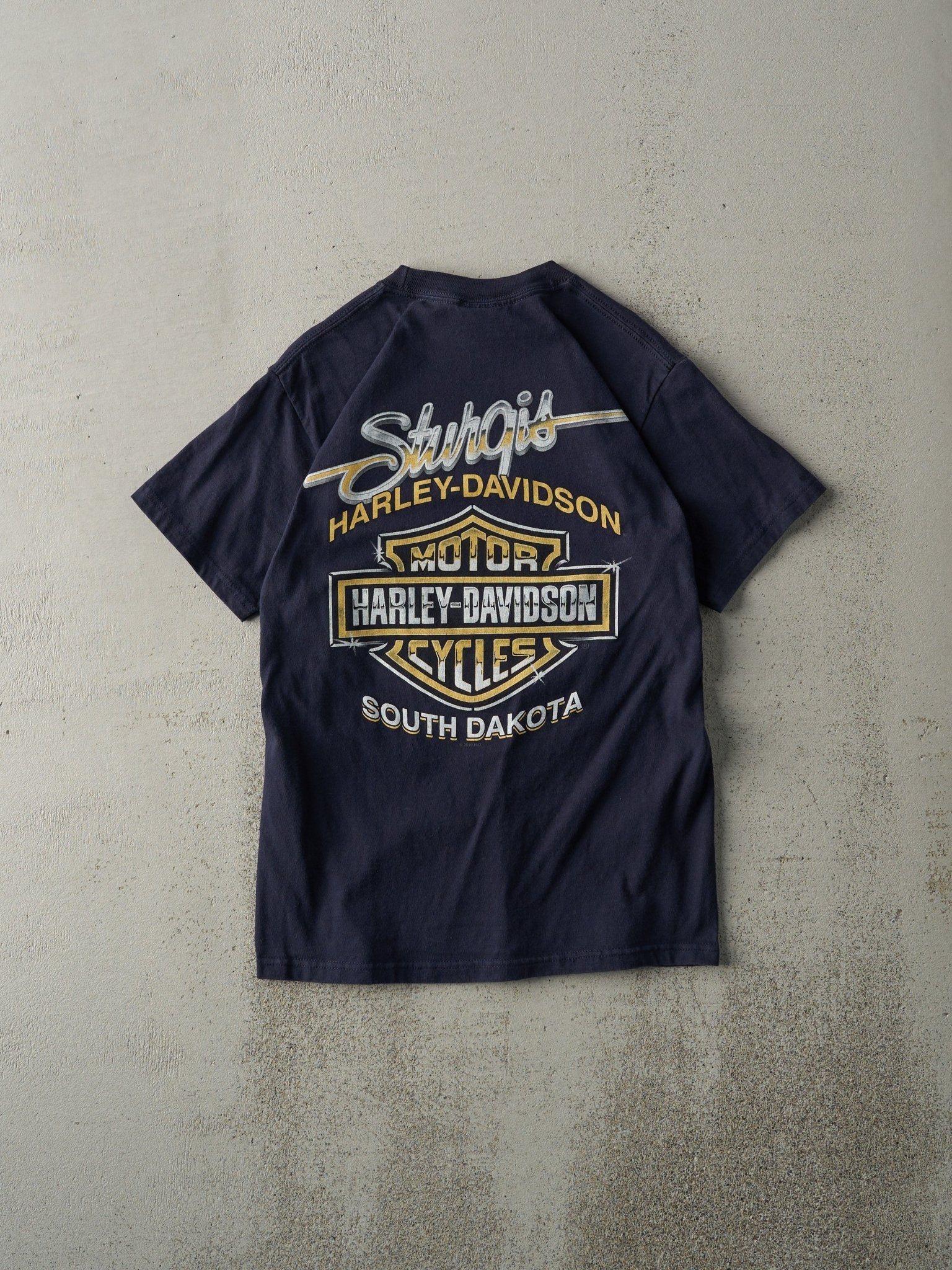 Vintage 10' Navy Blue Sturgis Black Hills Rally Harley Davidson Tee (XS)