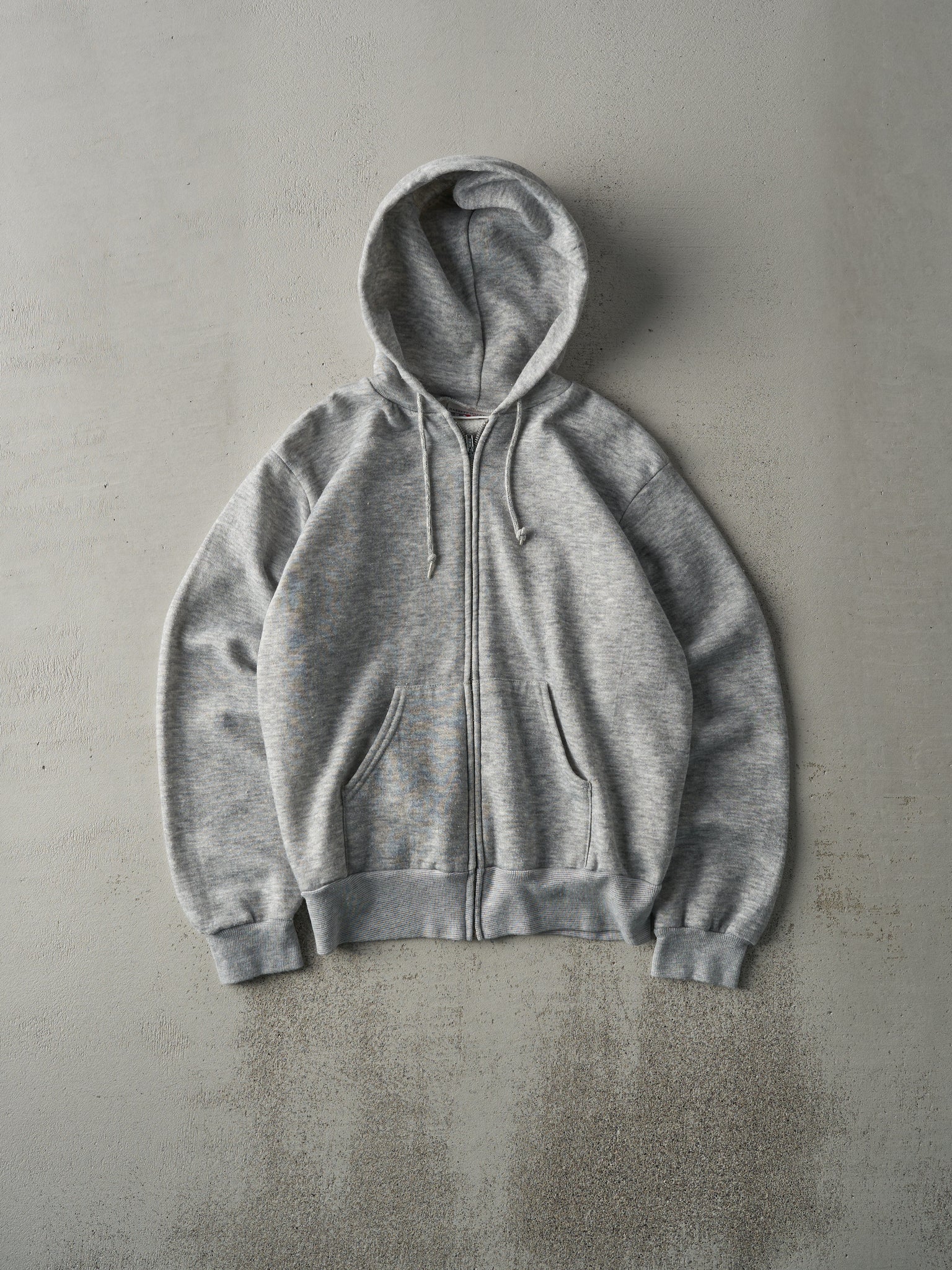 Vintage 80s Heather Grey Blank Zip Up Hoodie (M)