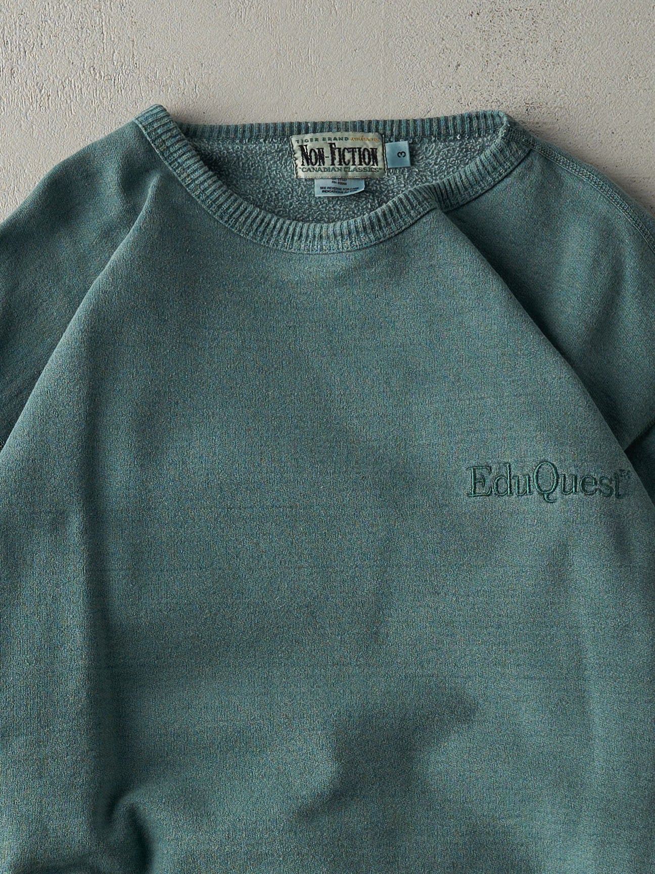 Vintage 90s Washed Green Embroidered Logo Crewneck (L)