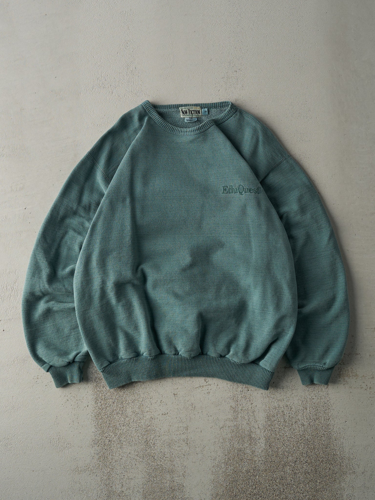 Vintage 90s Washed Green Embroidered Logo Crewneck (L)