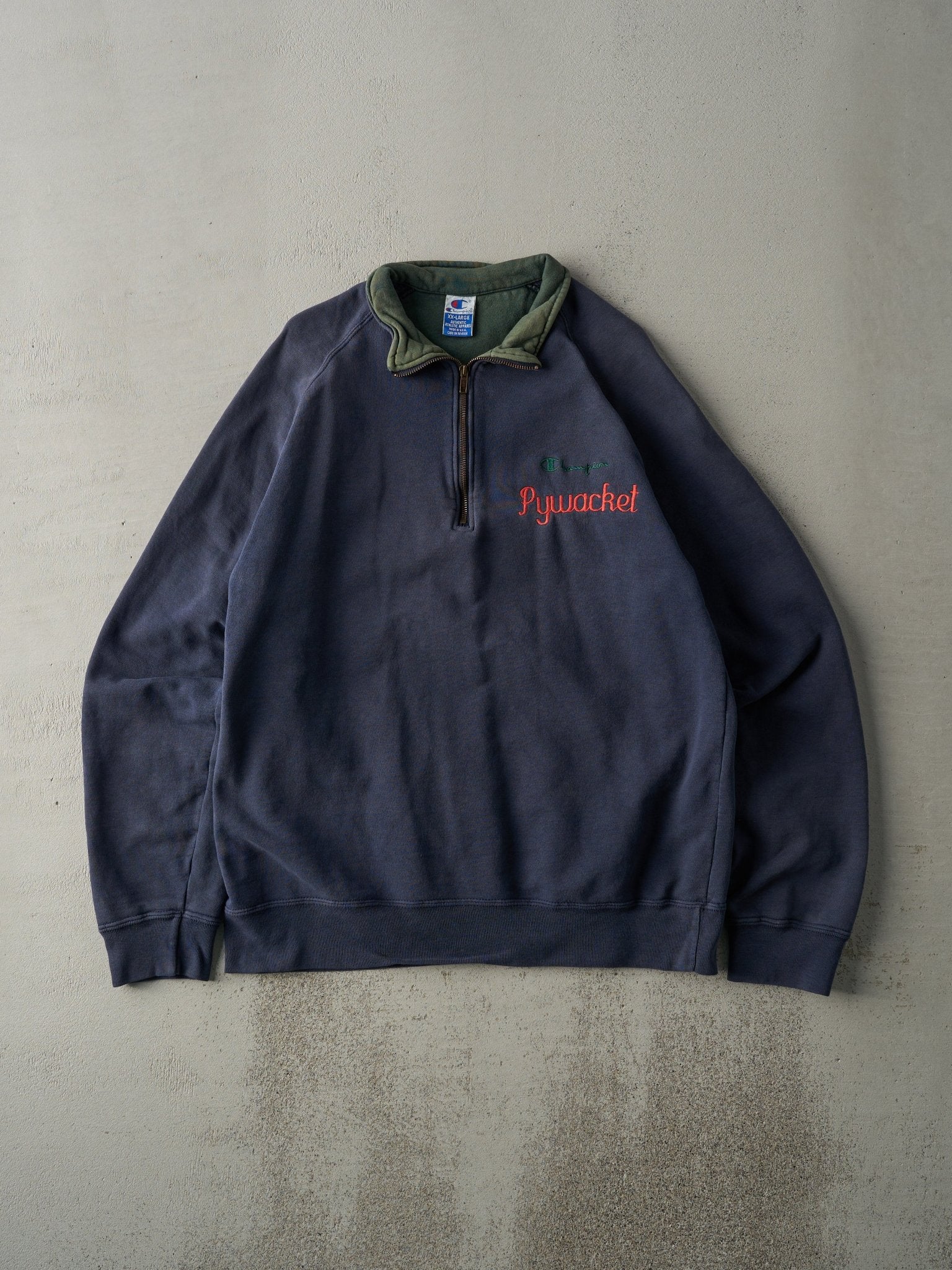 Vintage 90s Navy Blue Embroidered Champion Quarter Zip Crewneck (L/XL)