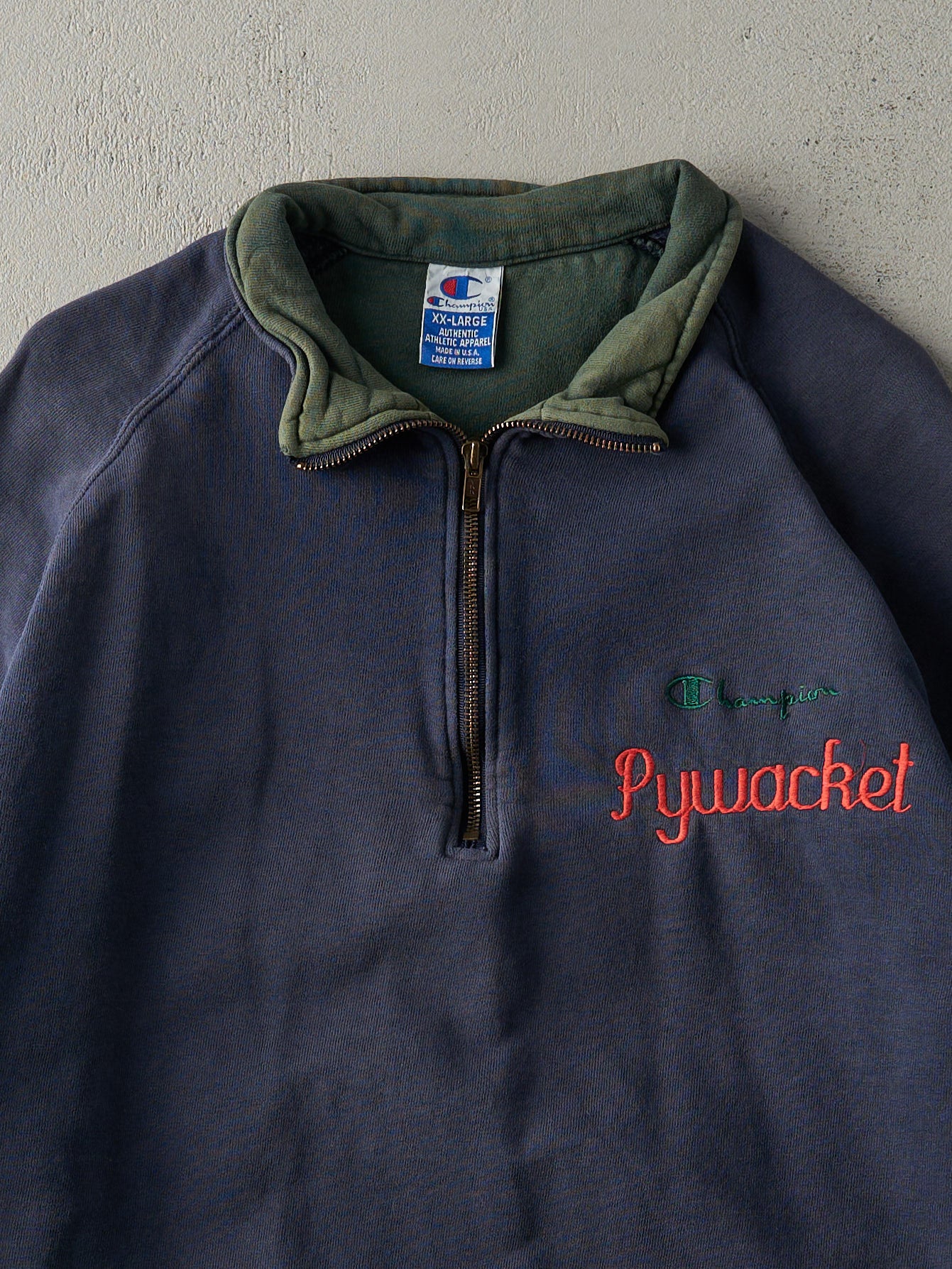 Vintage 90s Navy Blue Embroidered Champion Quarter Zip Crewneck (L/XL)