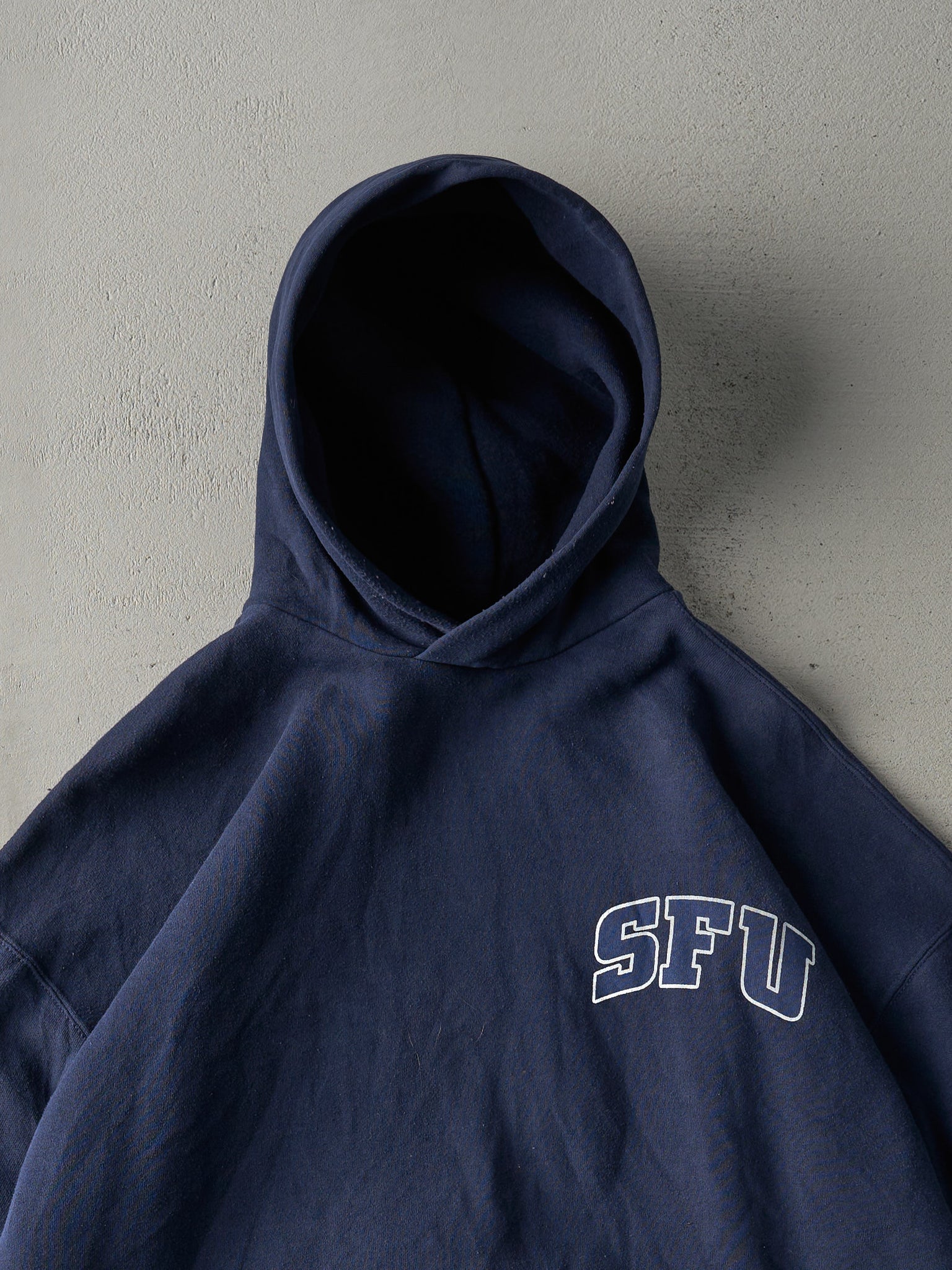 Vintage 90s Navy Blue SFU Russell Athletic Hoodie (XL)