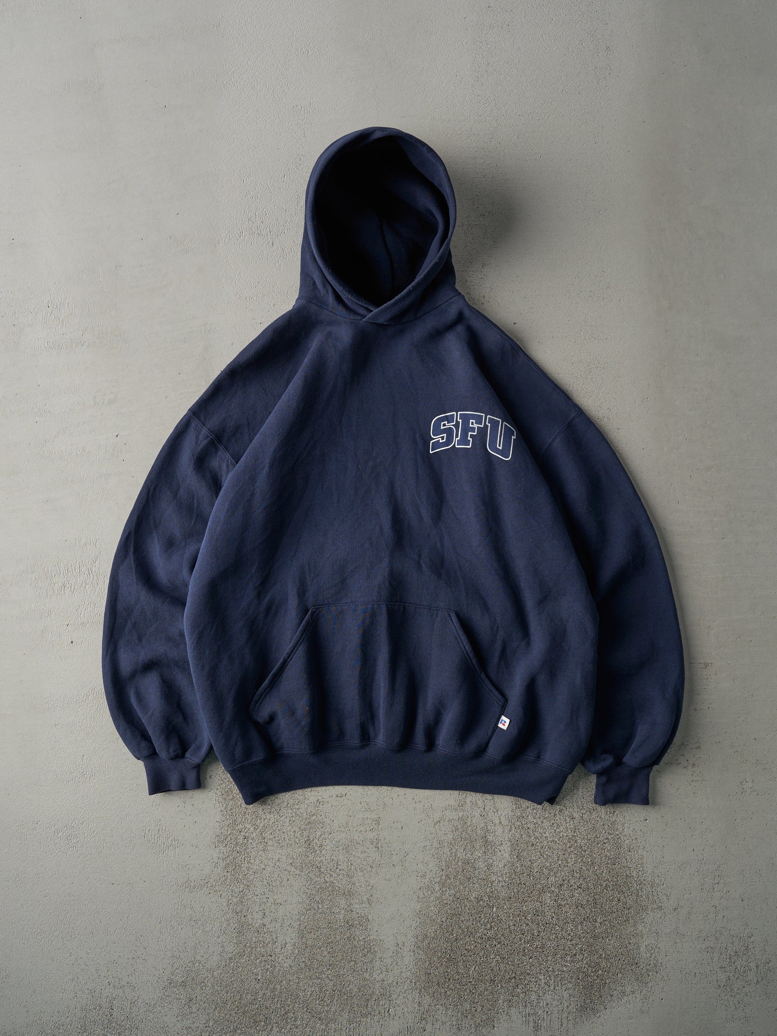 Vintage 90s Navy Blue SFU Russell Athletic Hoodie (XL)