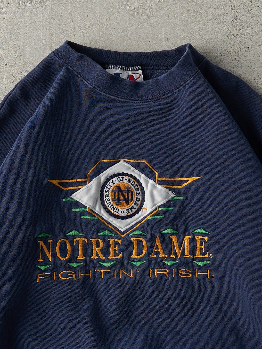 Vintage 90s Navy Blue Notre Dame Fighting Irish Embroidered Crewneck (S)