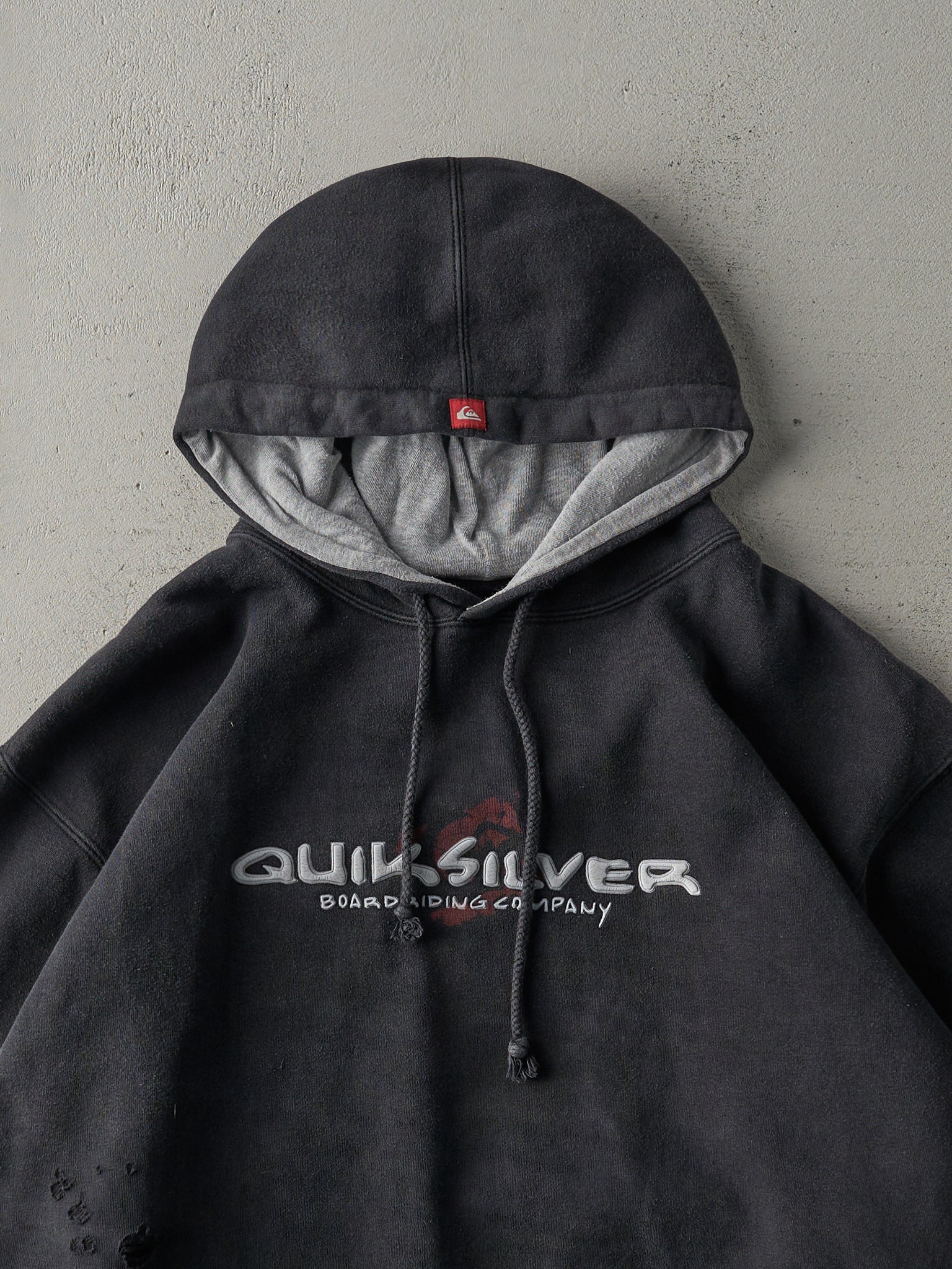 Vintage 90s Faded Black Quicksilver Puff Print Logo Hoodie (XL)