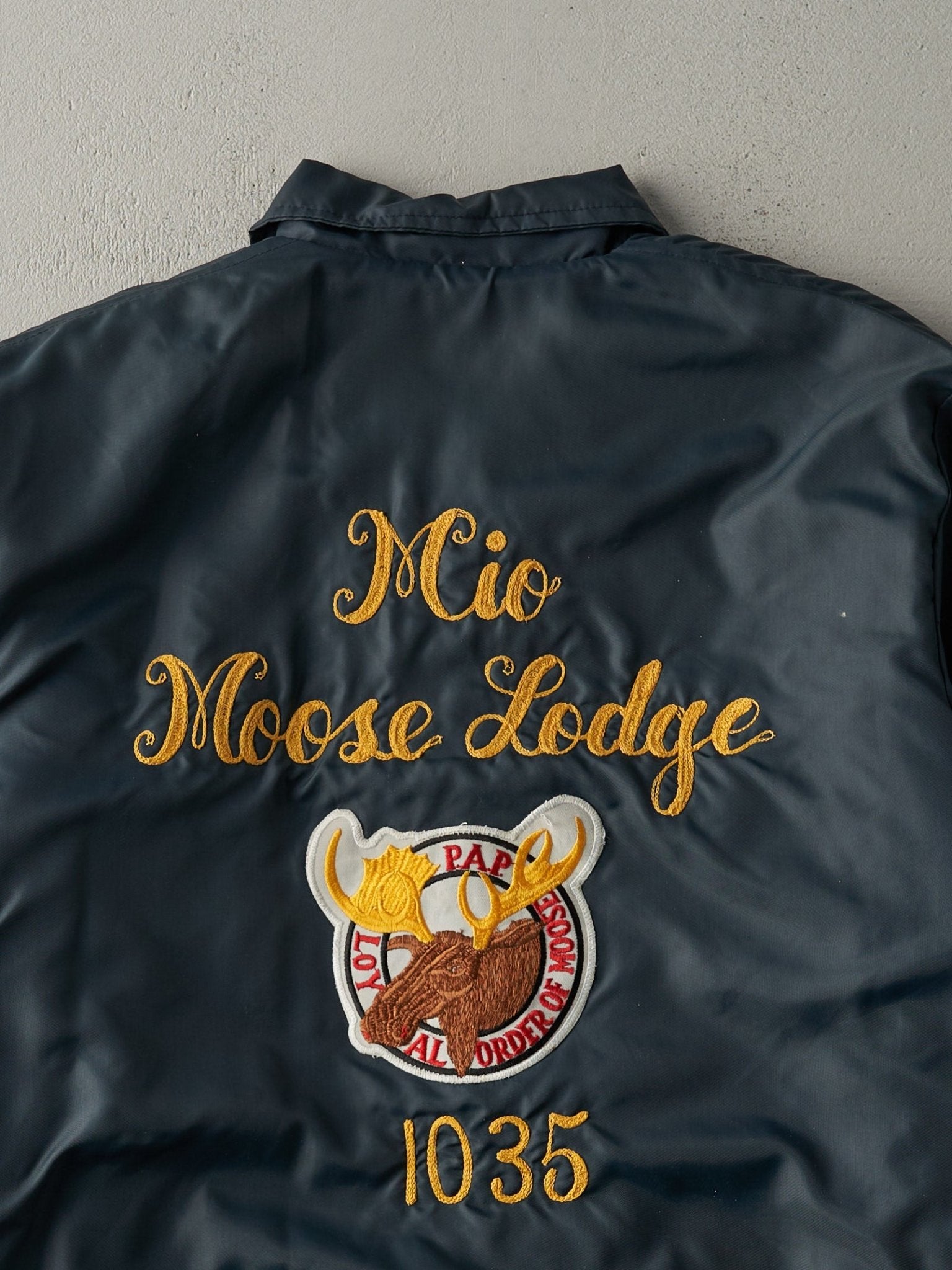 Vintage 80s Navy Mio Moose Lodge Chain Stitched Jacket (L)