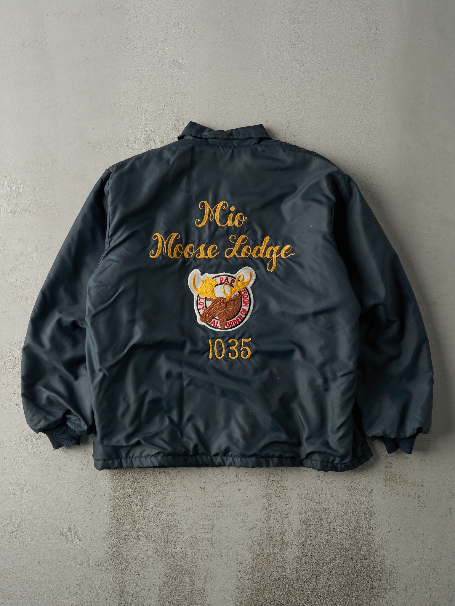 Vintage 80s Navy Mio Moose Lodge Chain Stitched Jacket (L)