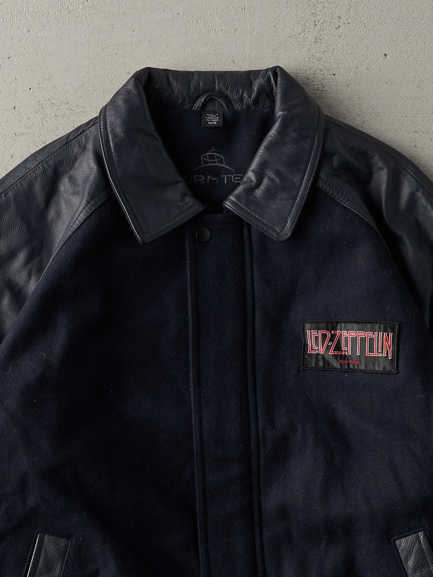 Vintage Y2K Navy Blue Led Zeppelin Patched Varsity Jacket (M/L)