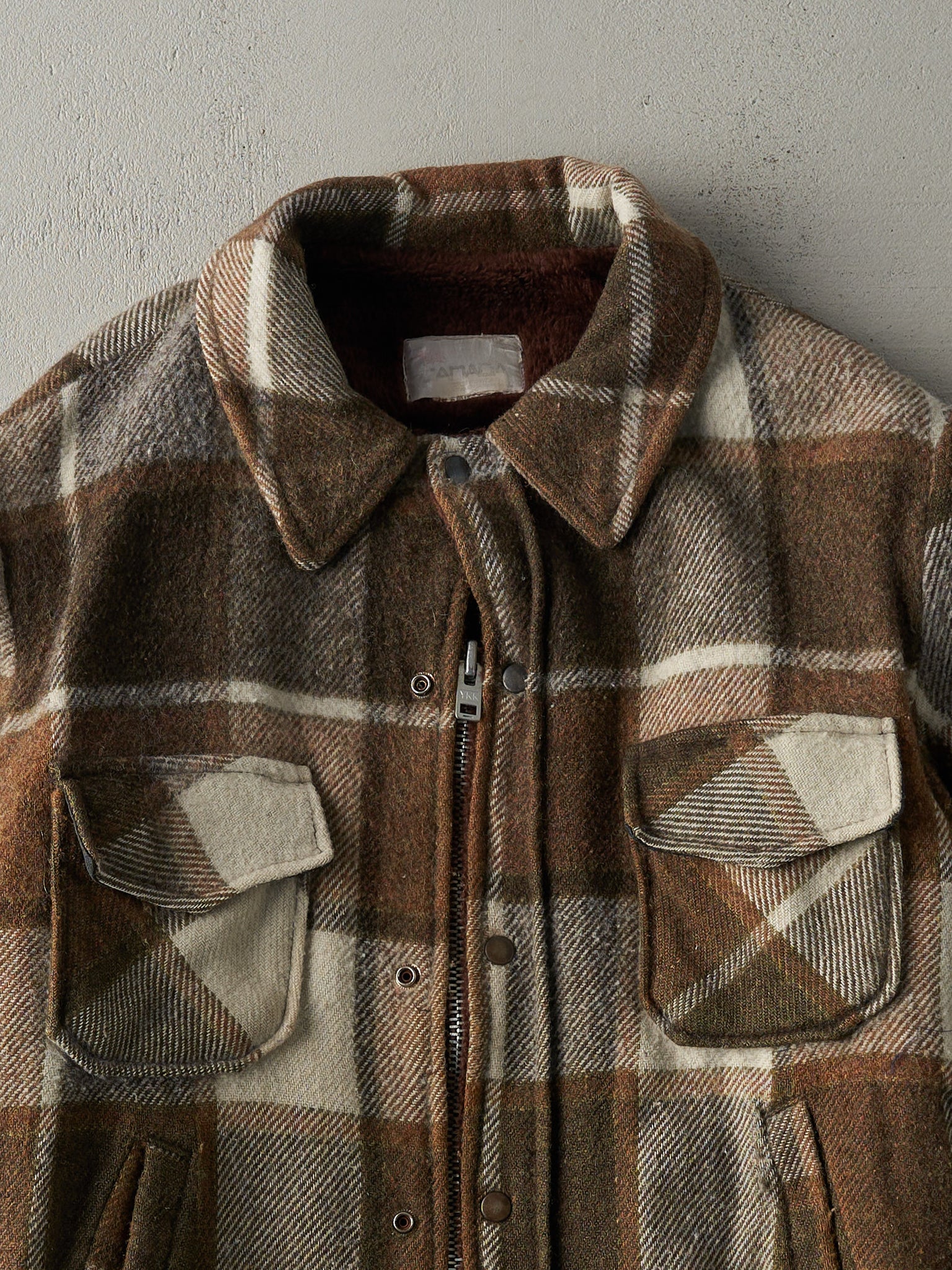 Vintage 80s Brown Fur Lined Zip Up Flannel Jacket (M)