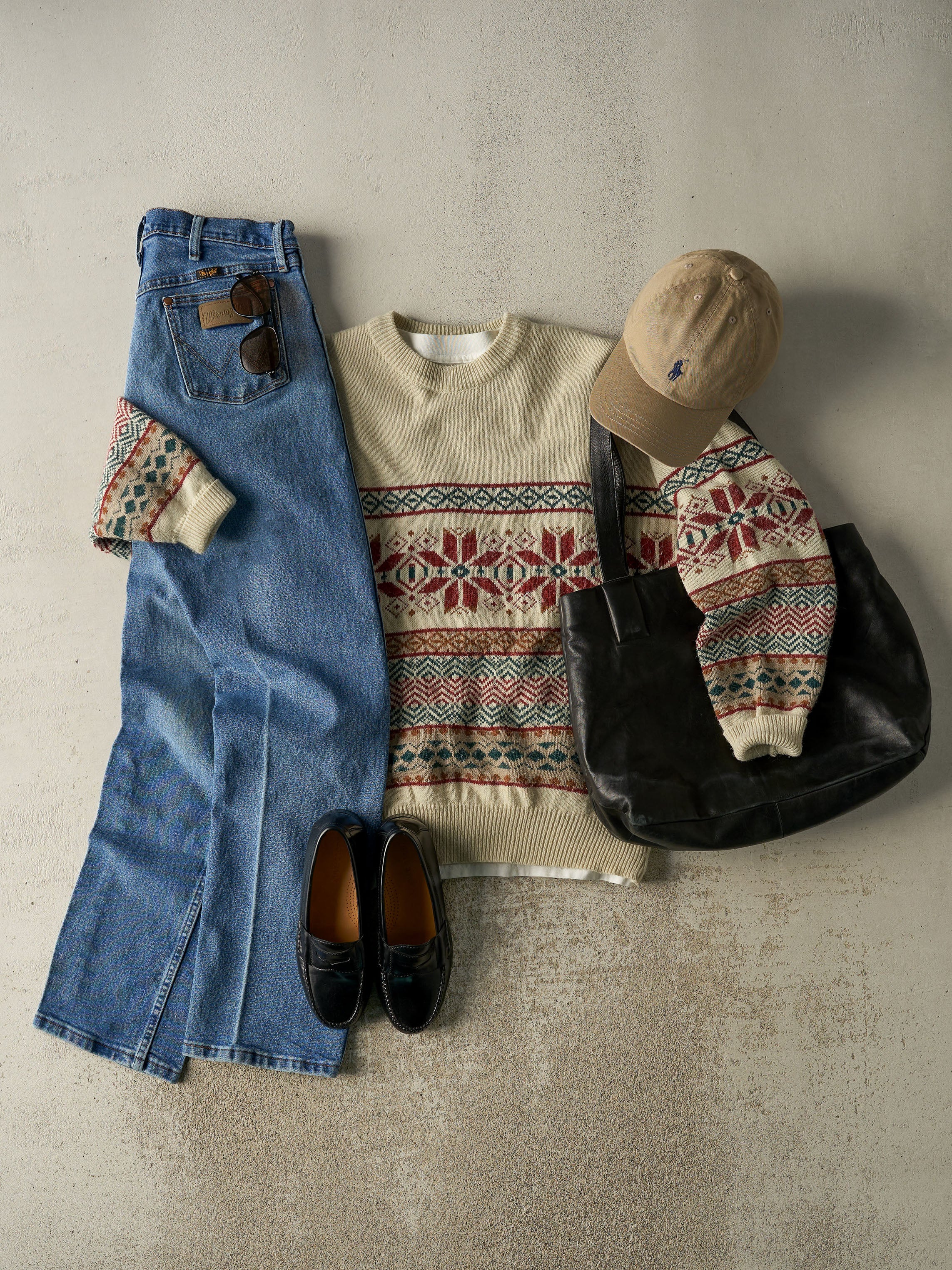 Vintage 90s Beige Snowflake Patterned Knit Pullover (L)