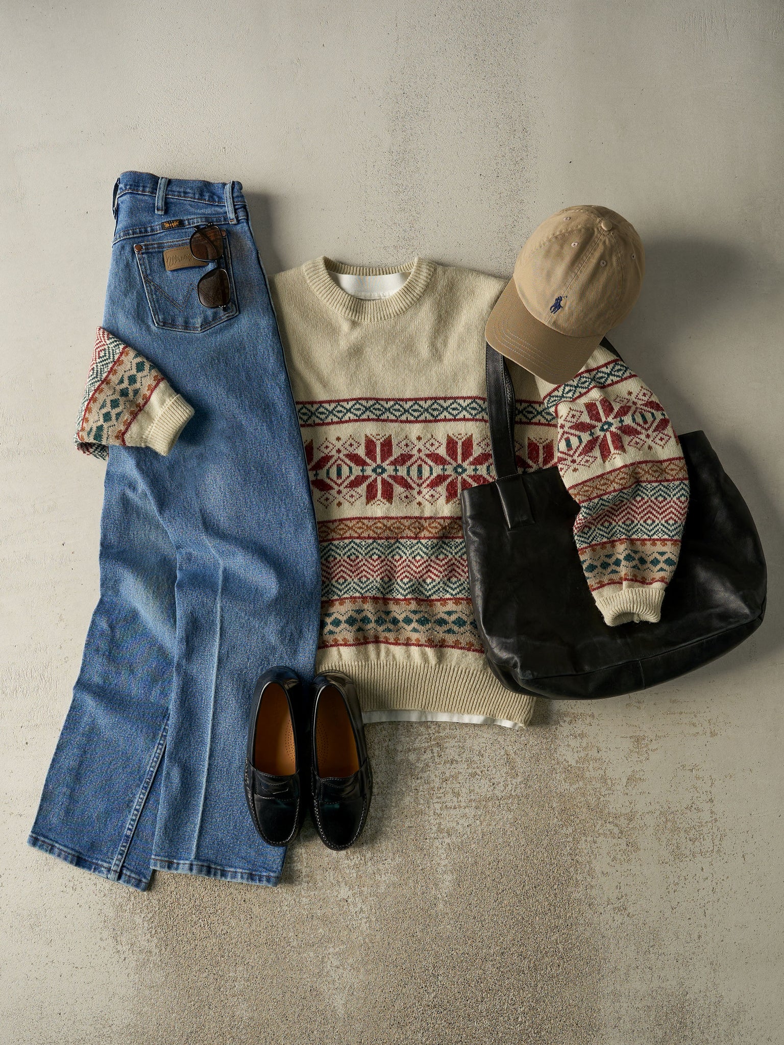 Vintage 90s Beige Snowflake Patterned Knit Pullover (L)