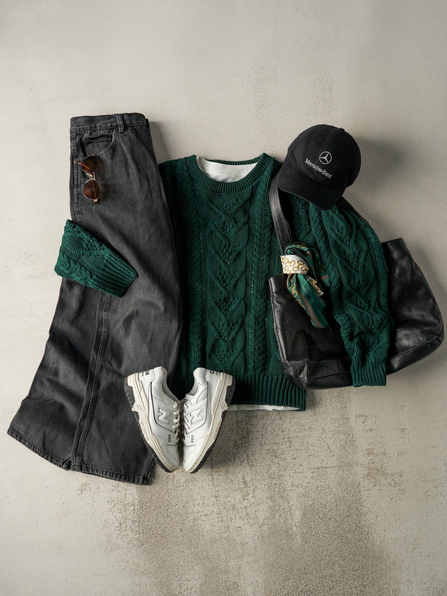 Vintage 90s Green Cable Knit Pullover (S/M)