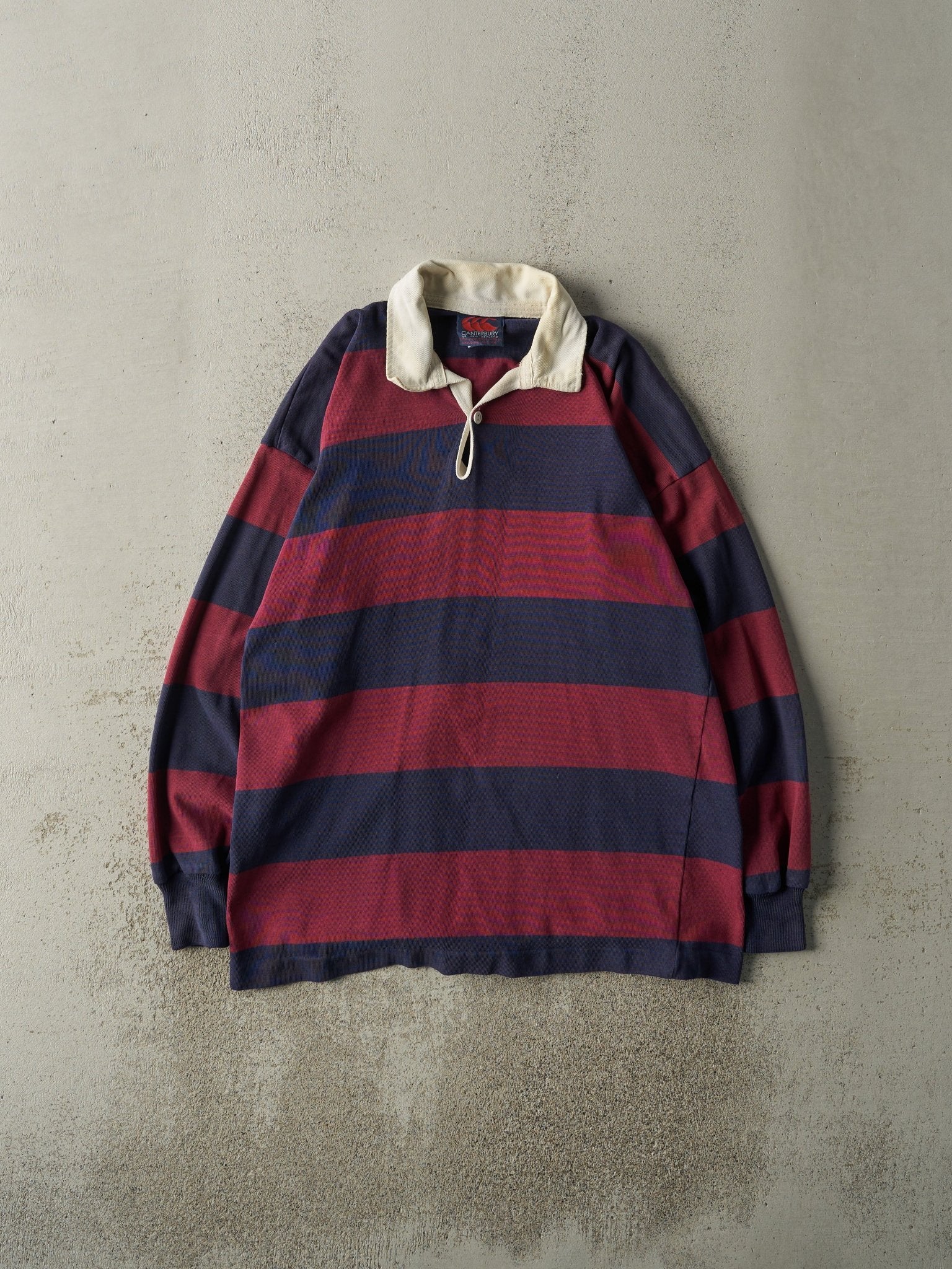 Vintage Y2K Burgundy & Navy Rugby Long Sleeve (M)