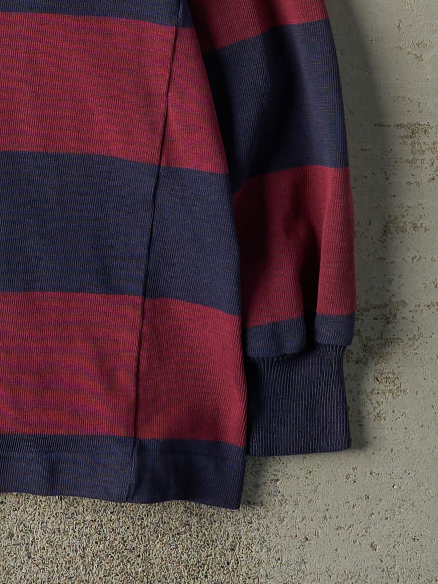 Vintage Y2K Burgundy & Navy Rugby Long Sleeve (M)
