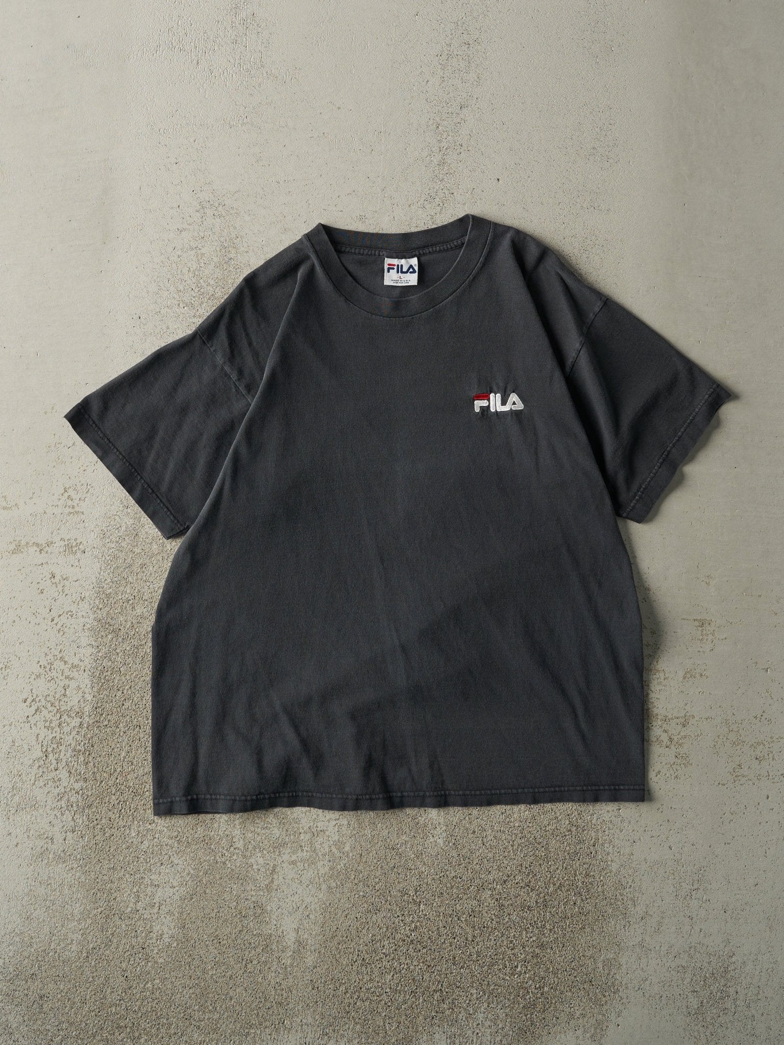 Vintage 90s Faded Black Embroidered Fila Tee (L)