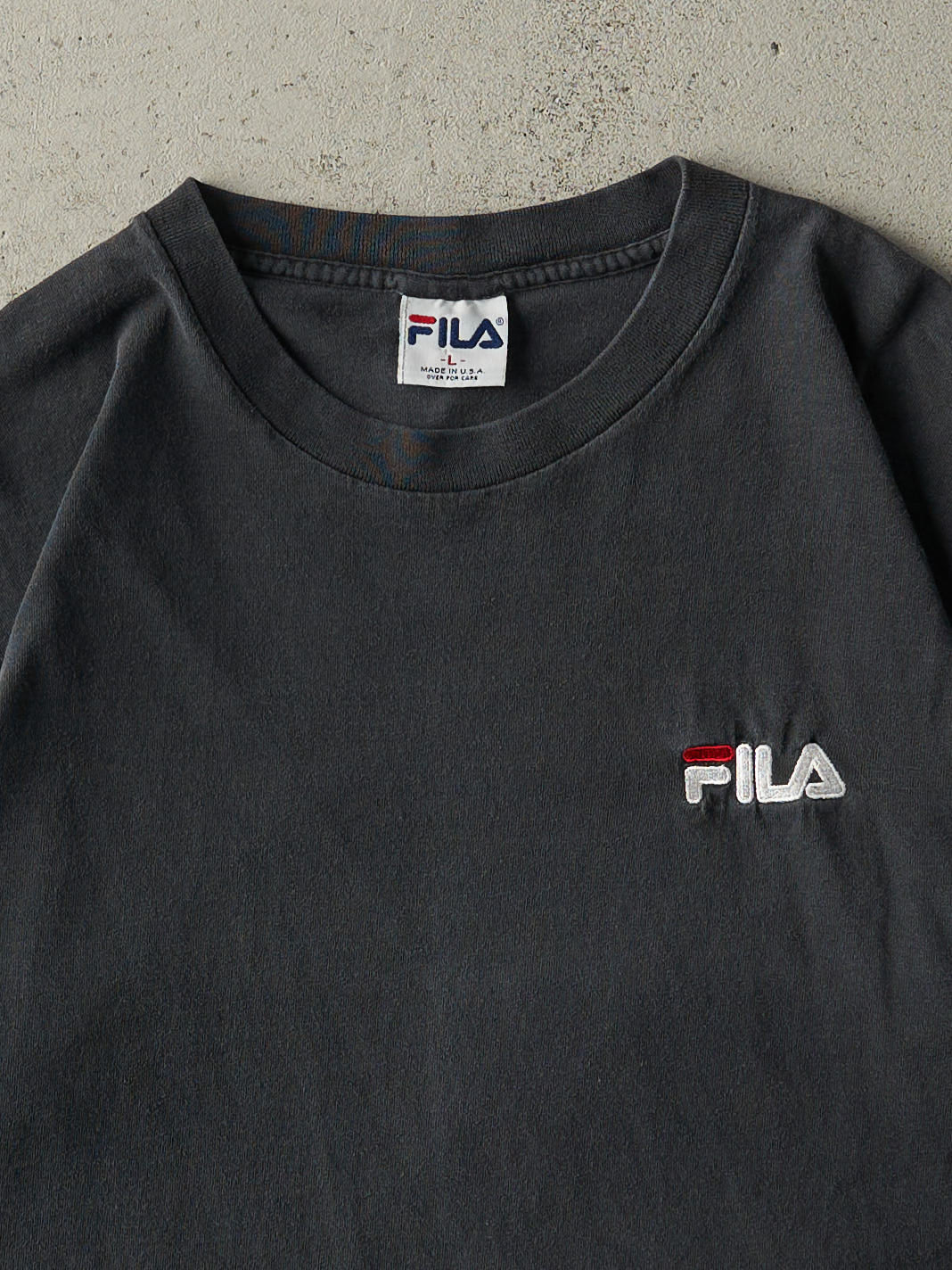 Vintage 90s Faded Black Embroidered Fila Tee (L)