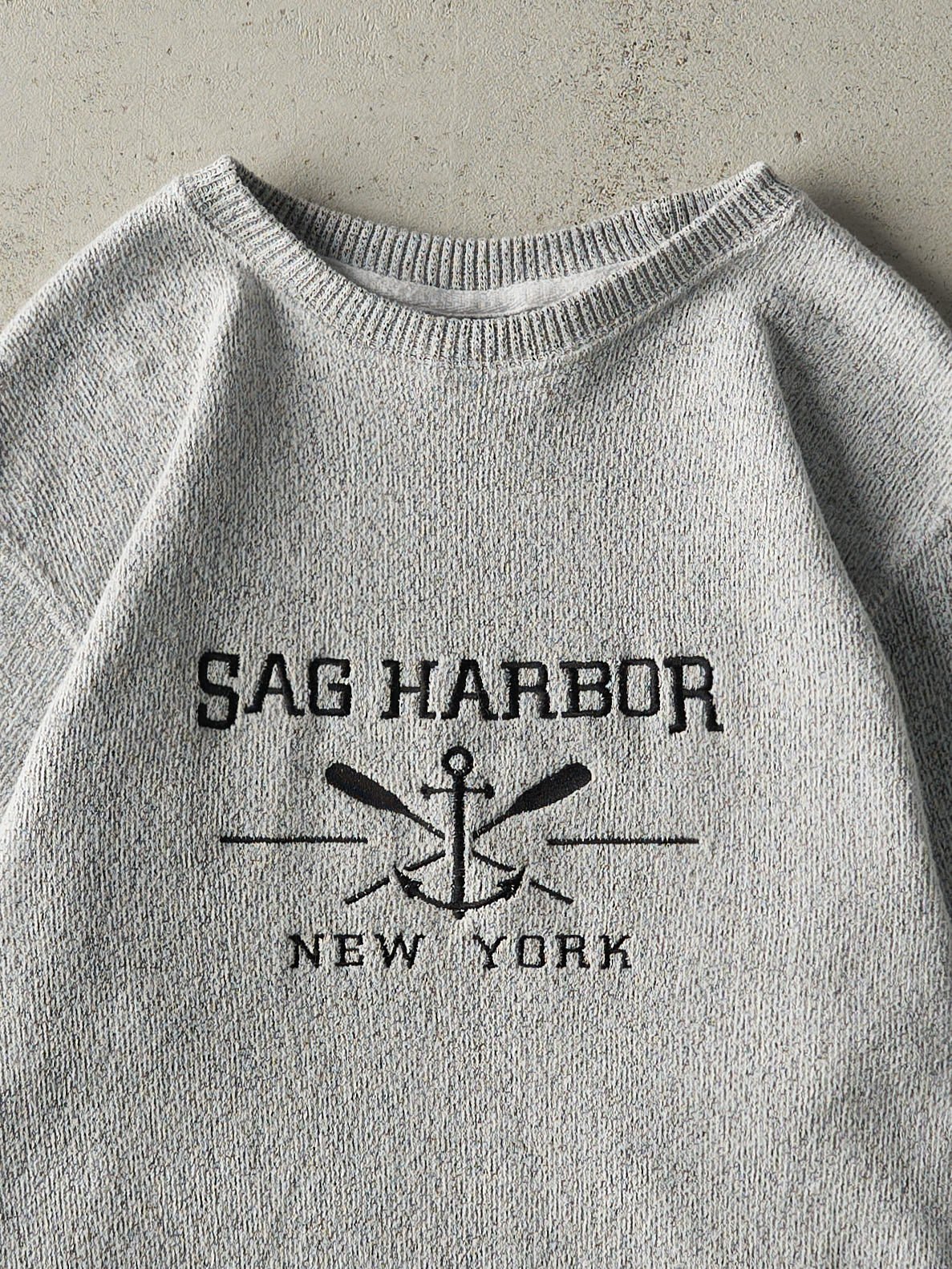 Vintage Y2K Grey Sag Harbour New York Weaved Crewneck (S/M)