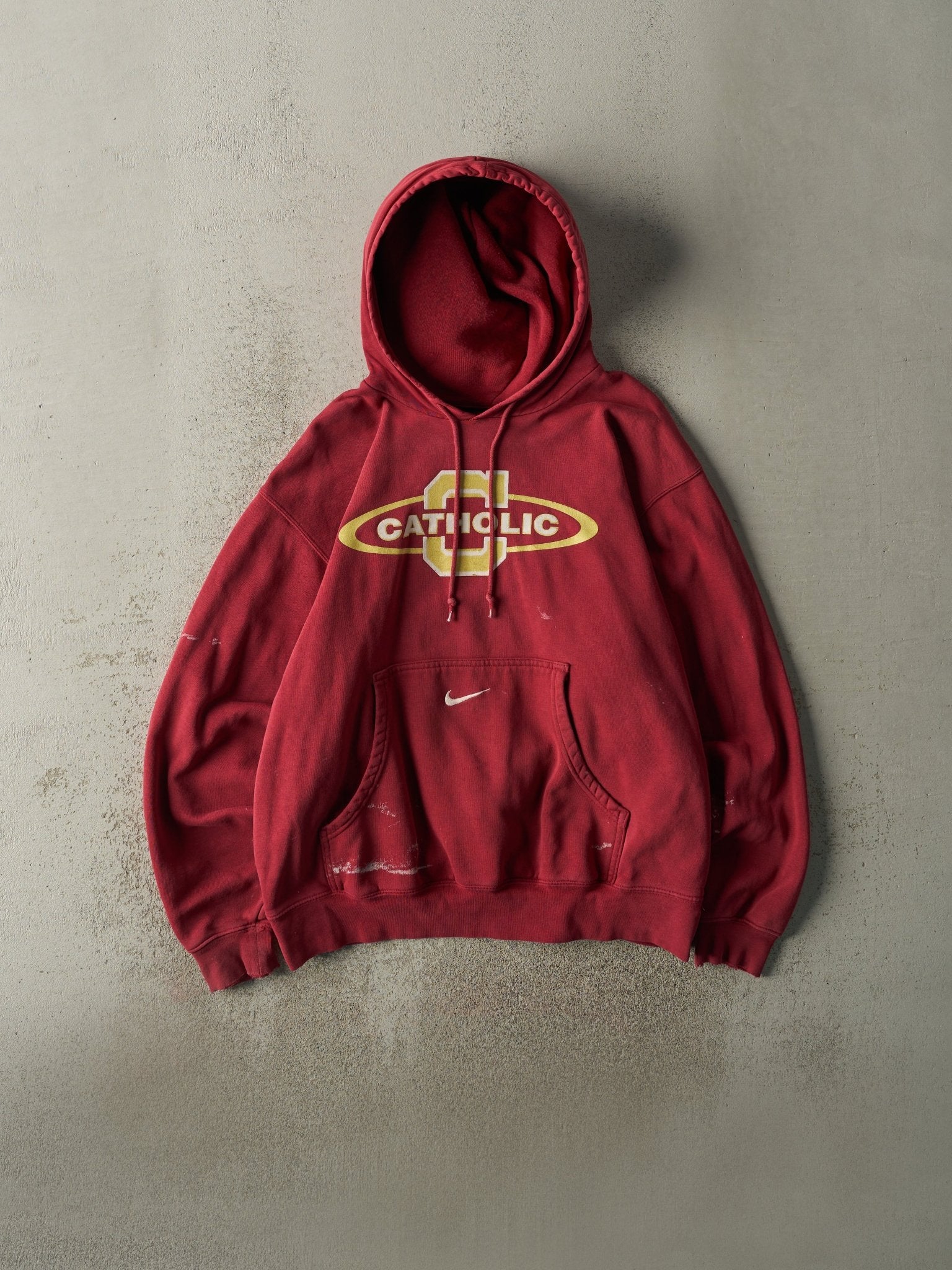Vintage Y2K Burgundy Nike Catholic School Hoodie (L/XL)