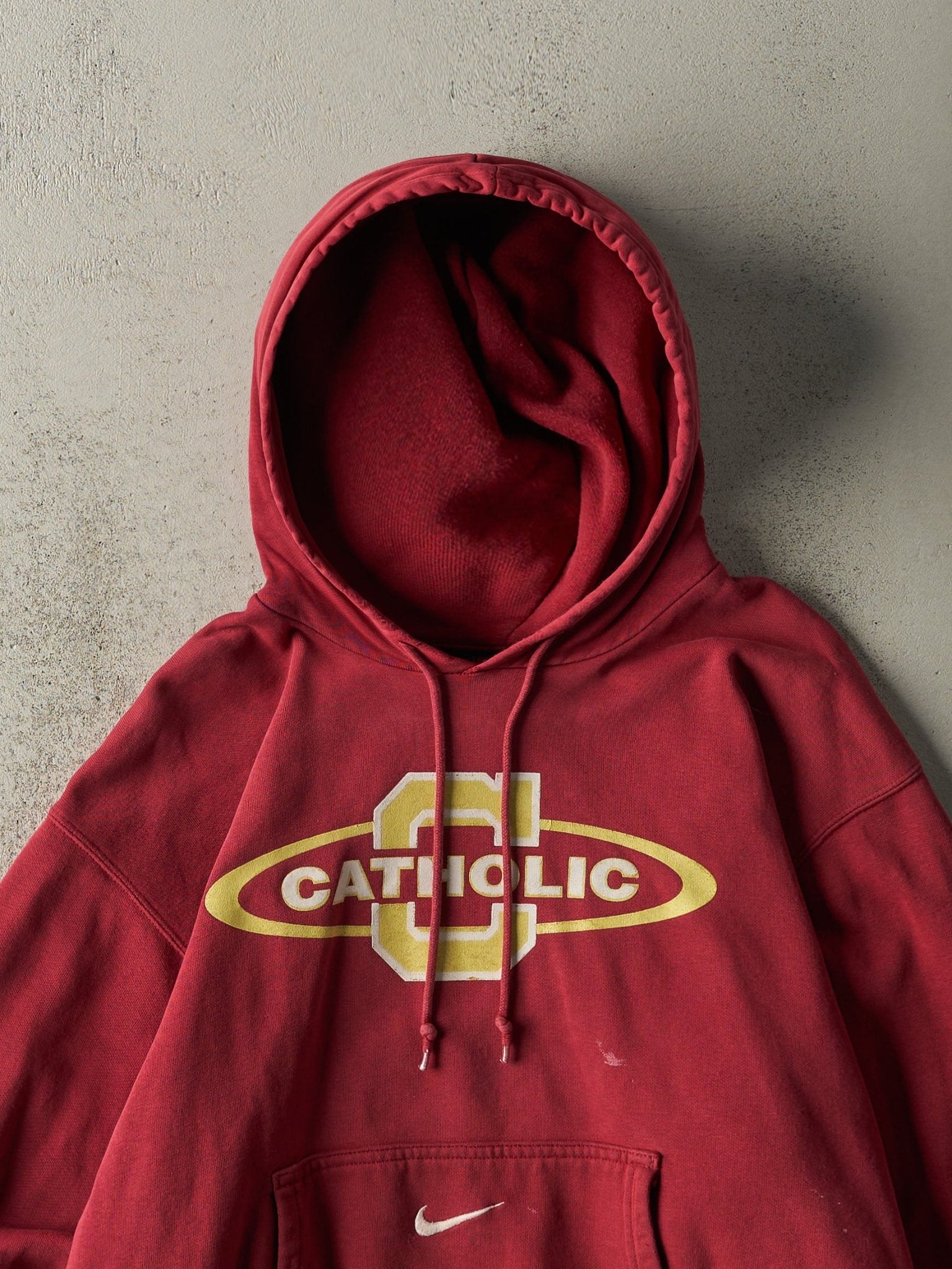 Vintage Y2K Burgundy Nike Catholic School Hoodie (L/XL)