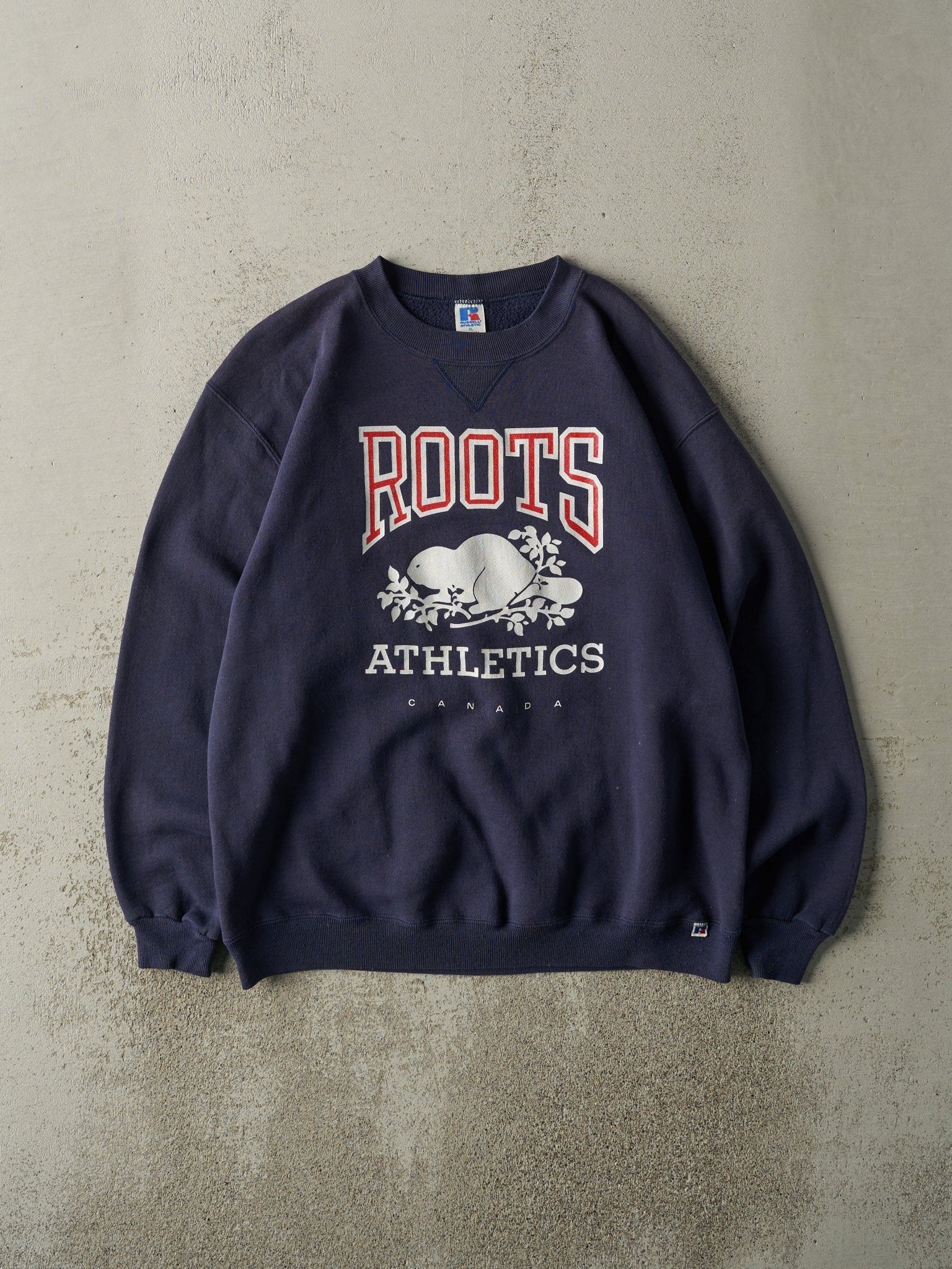 Vintage 90s Navy Blue Russell Athletic Roots Crewneck (L)