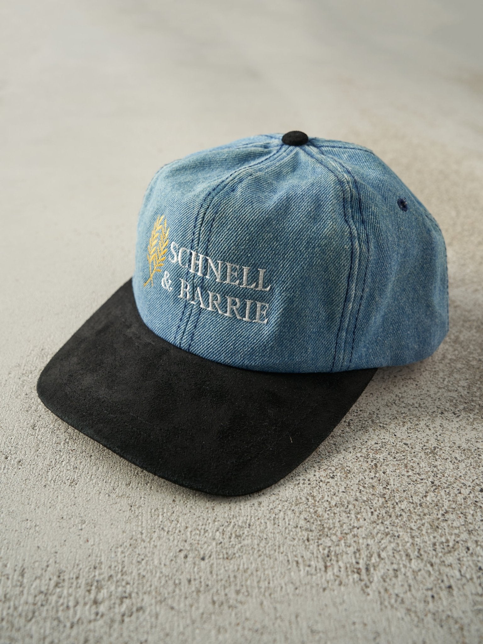 Vintage 90s Denim & Black Embroidered Schnell & Barrie Strapback