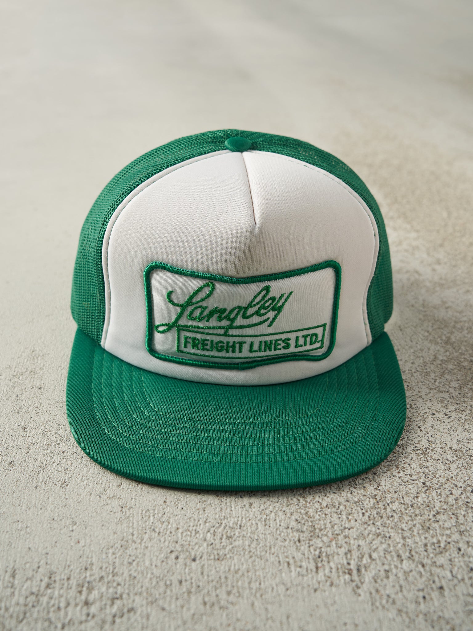 Vintage 80s Green & White Langley Freight Lines Ltd. Foam Trucker Hat