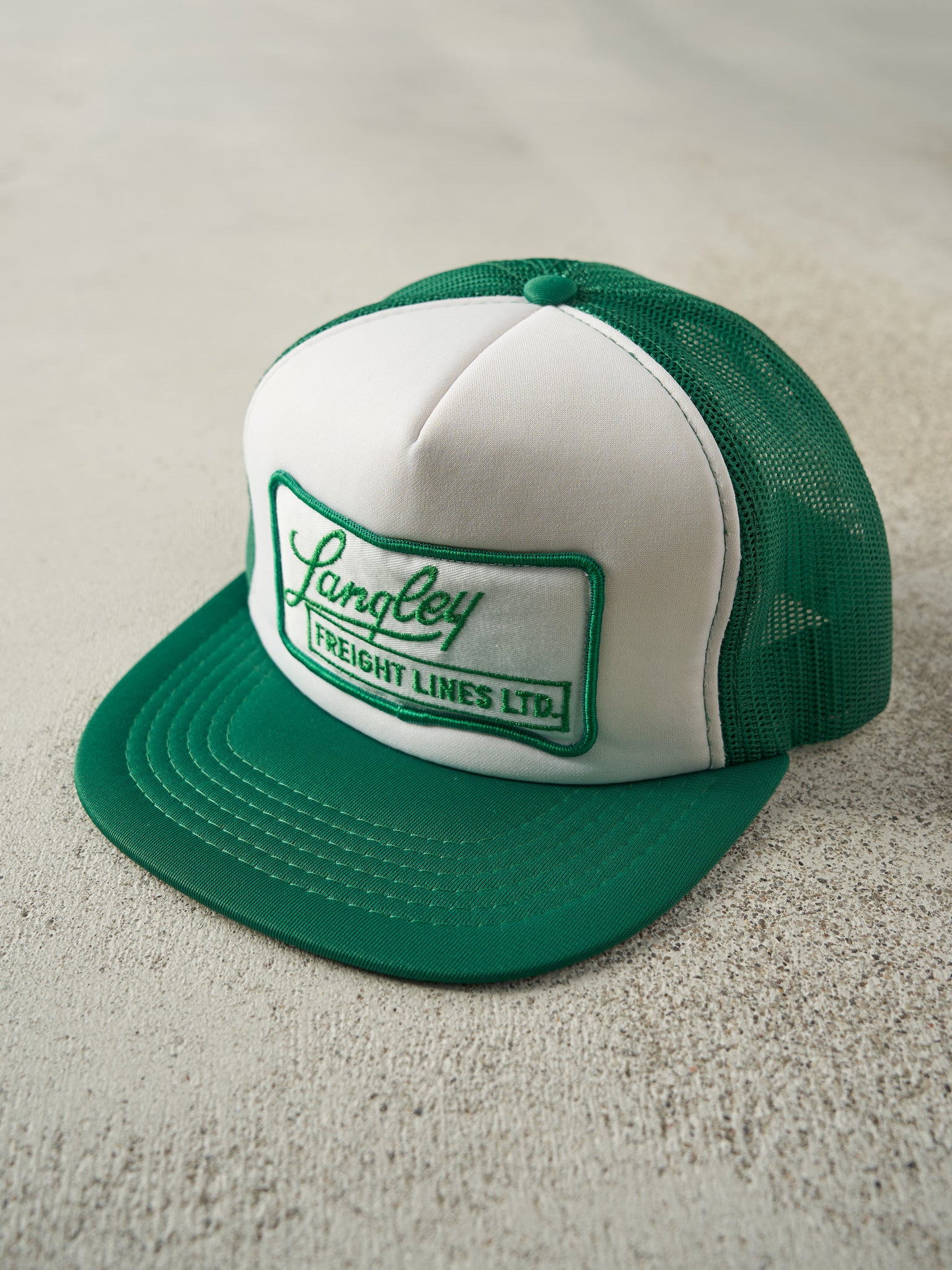 Vintage 80s Green & White Langley Freight Lines Ltd. Foam Trucker Hat