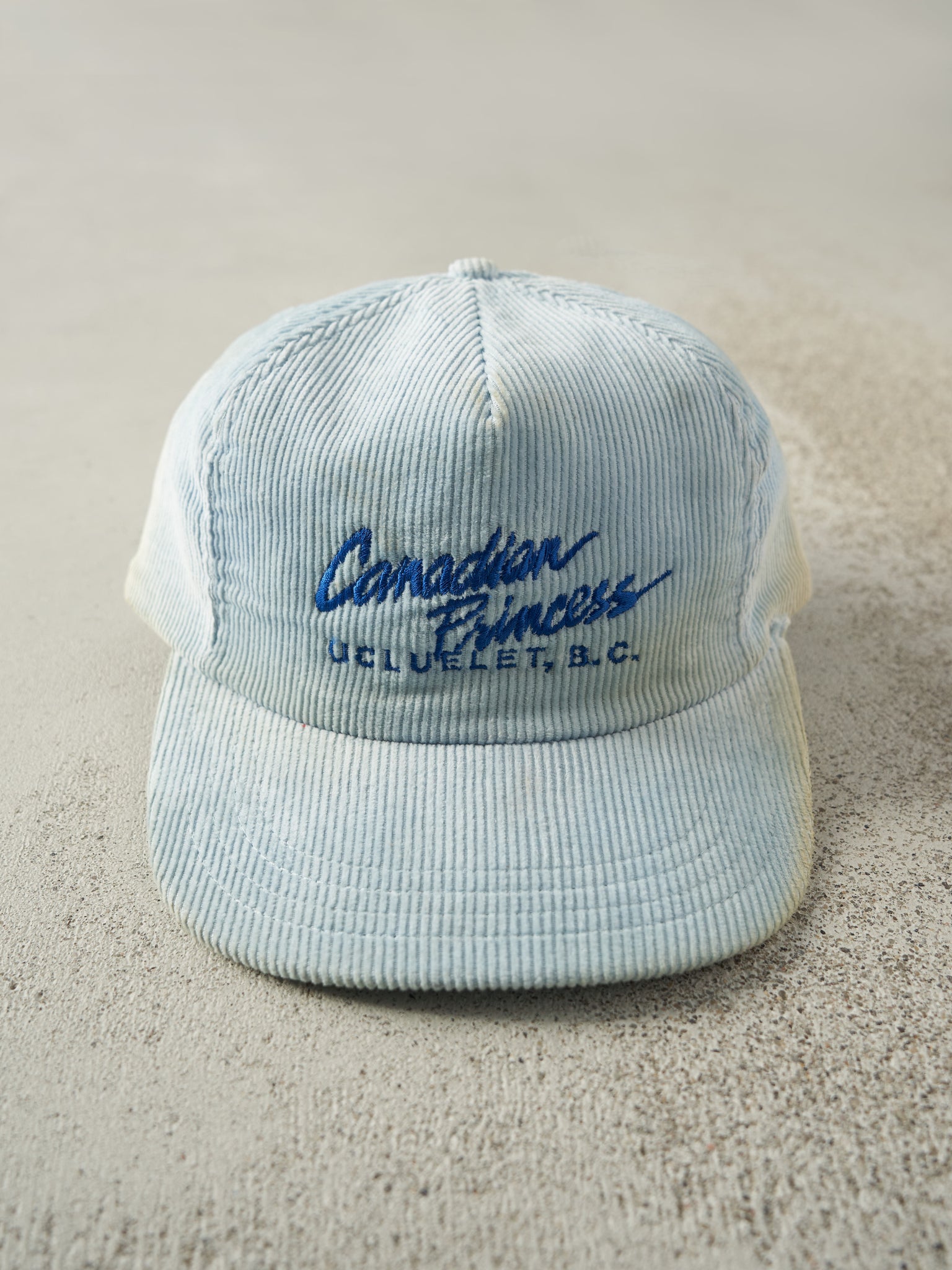 Vintage 90s Blue Canadian Princess Ucluelet, B.C. Corduroy Snapback