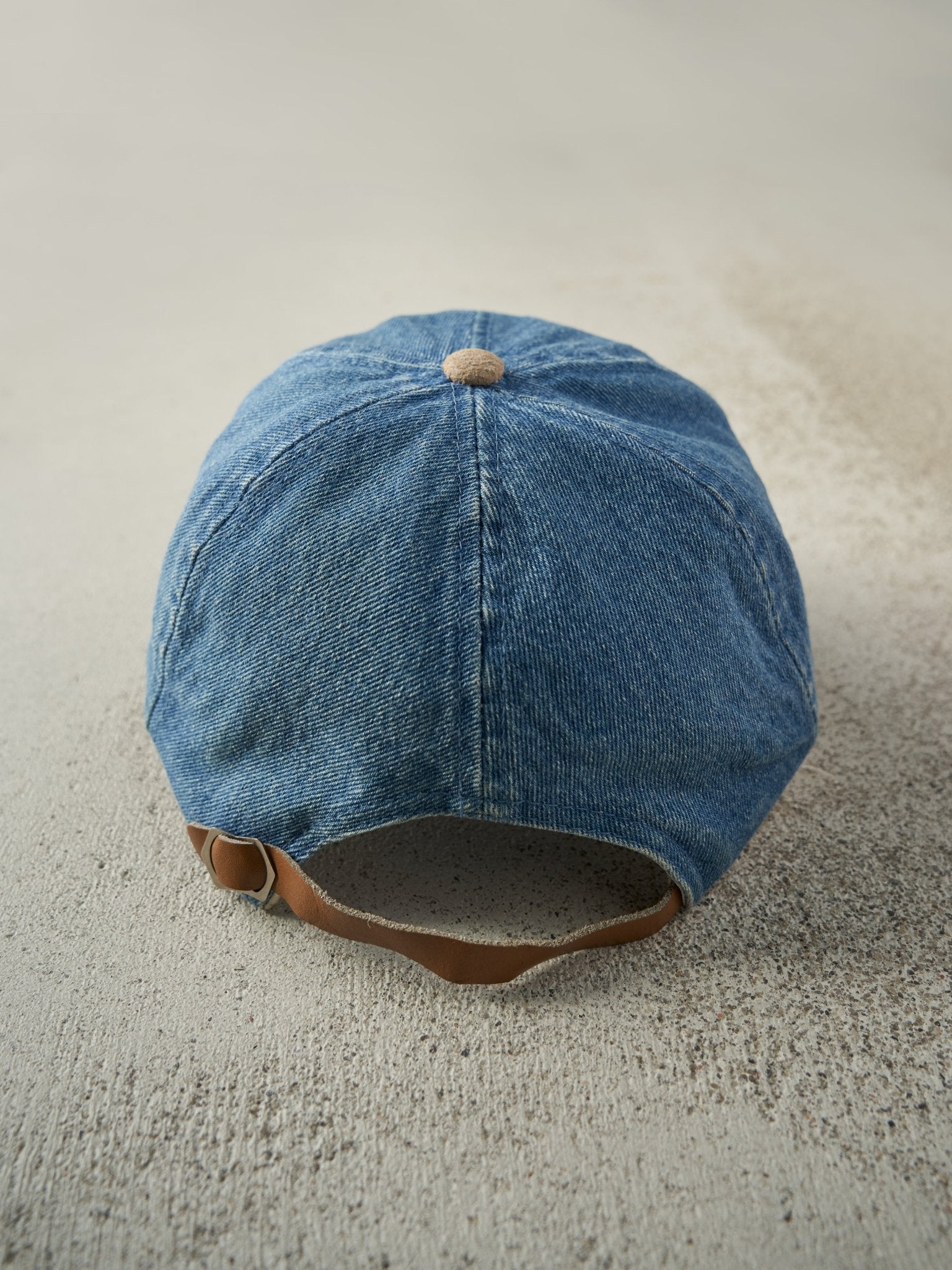 Vintage 90s Denim & Beige Embroidered Two Tone Leather Strapback