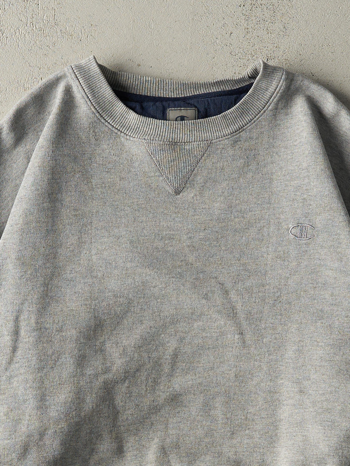Vintage Y2K Grey Embroidered Champion Crewneck (L/XL)