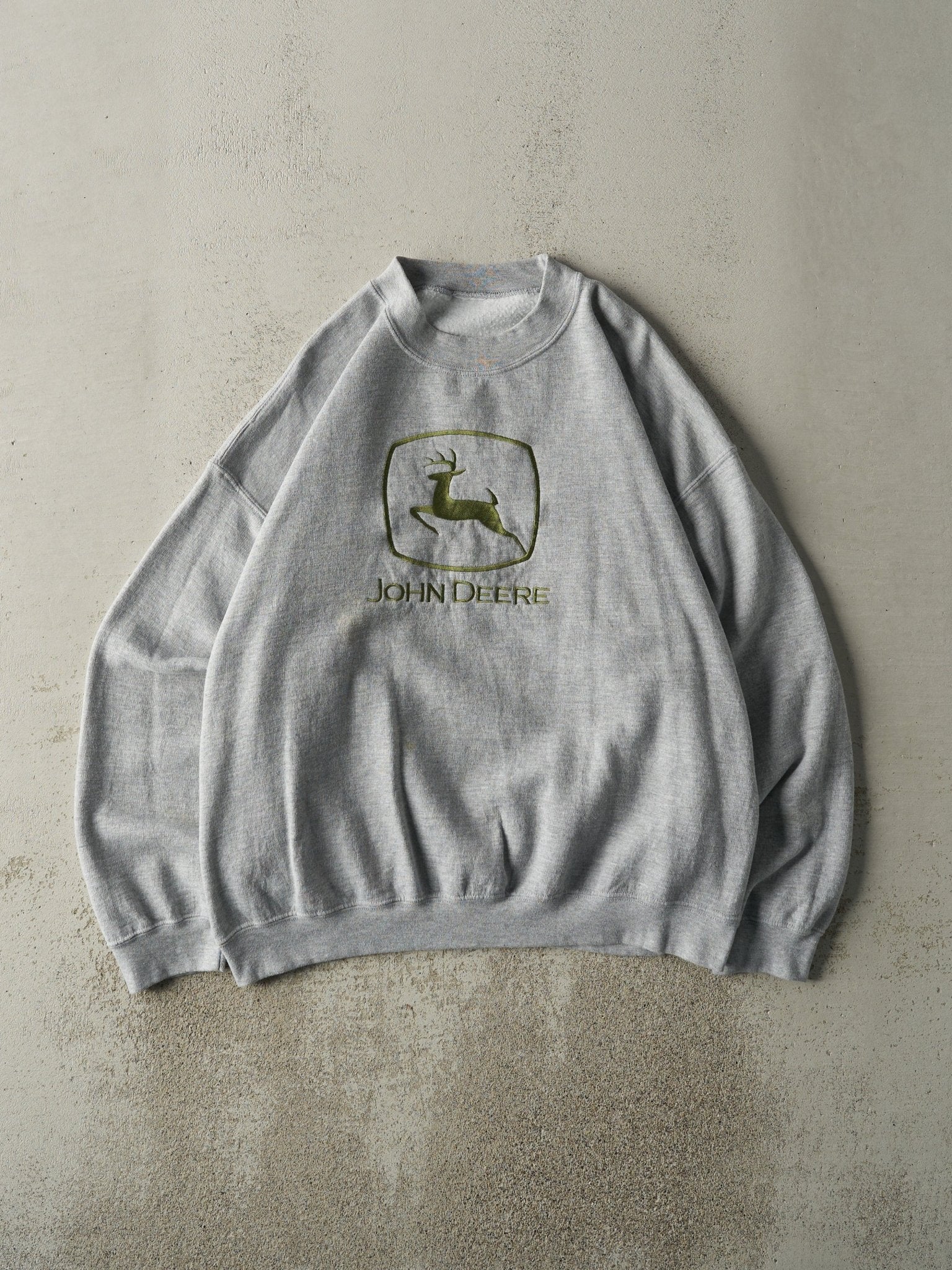 Vintage Y2K Grey Embroidered John Deere Crewneck (XL)
