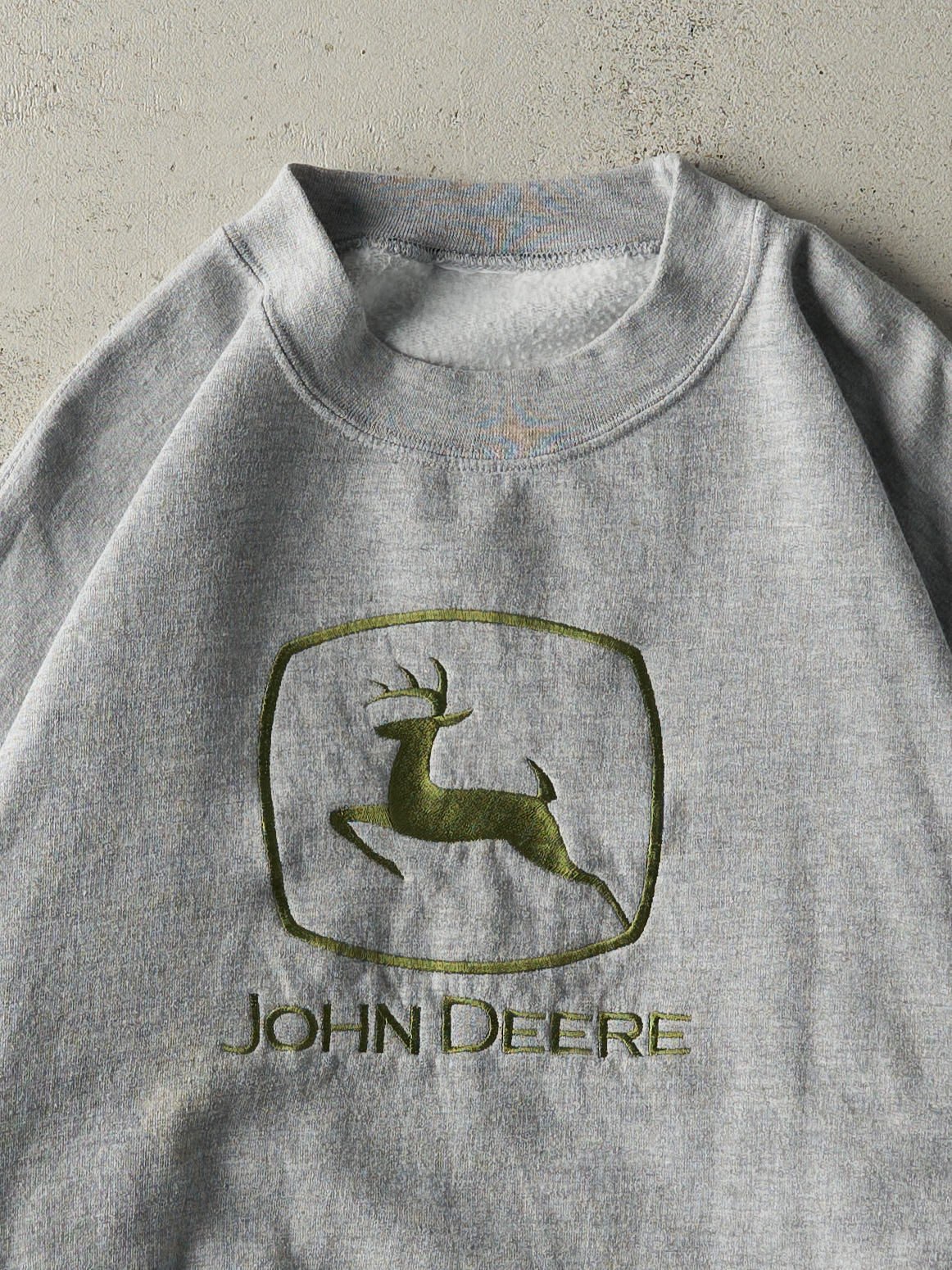 Vintage Y2K Grey Embroidered John Deere Crewneck (XL)