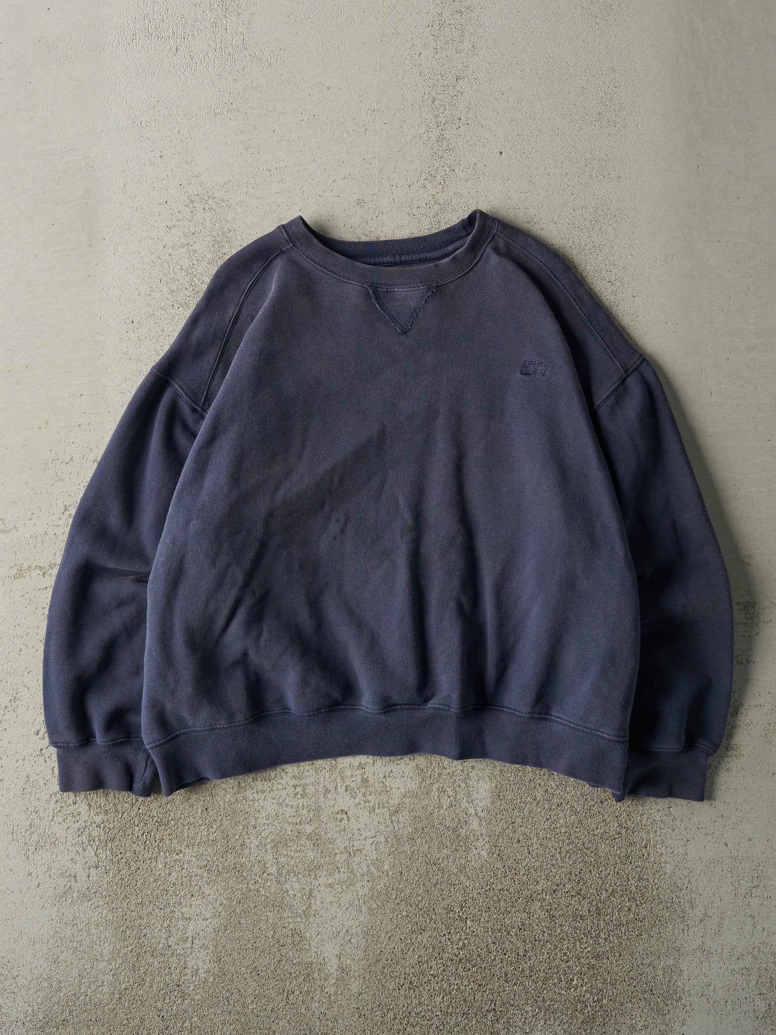 Vintage 90s Navy Blue Embroidered Starter Boxy Crewneck (M/L)