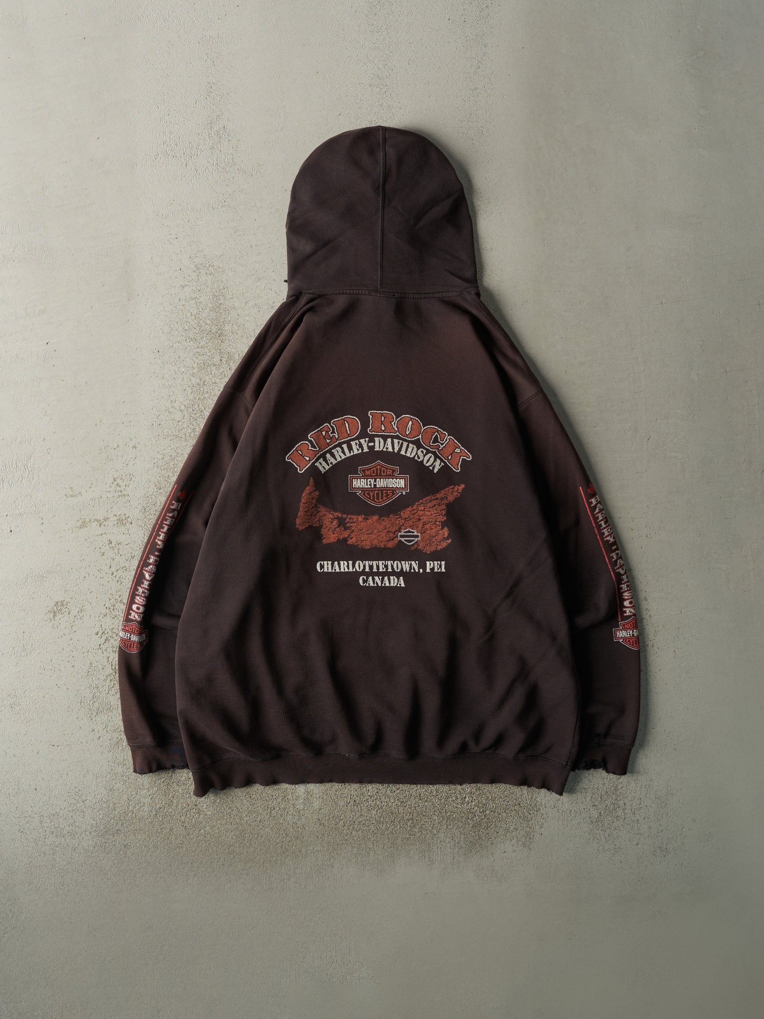 Vintage Y2K Sun Faded Black Charlottetown PEI Harley Davidson Hoodie (XXL/XXXL)