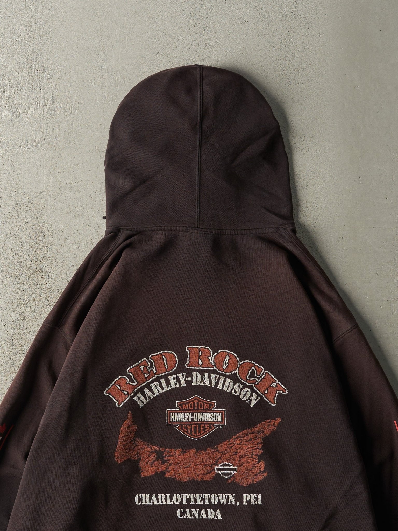 Vintage Y2K Sun Faded Black Charlottetown PEI Harley Davidson Hoodie (XXL/XXXL)