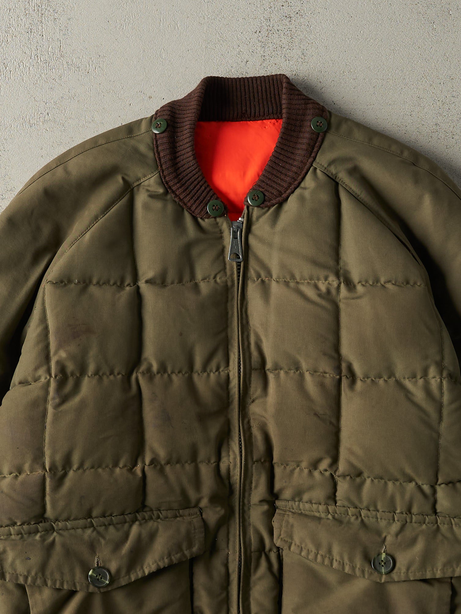 Vintage 90s Green & Orange Reversible Puffer Bomber Jacket (L)