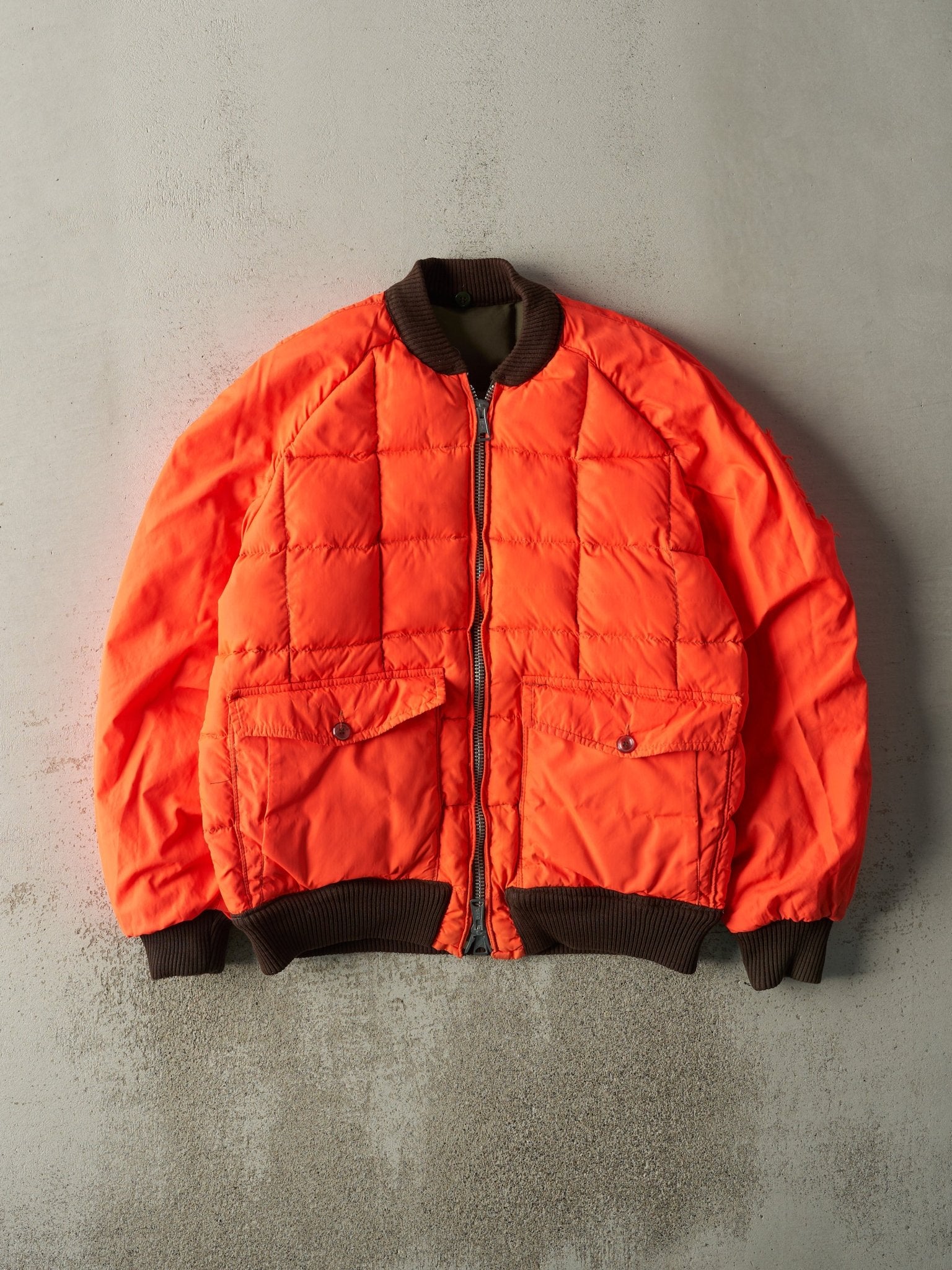 Vintage 90s Green & Orange Reversible Puffer Bomber Jacket (L)