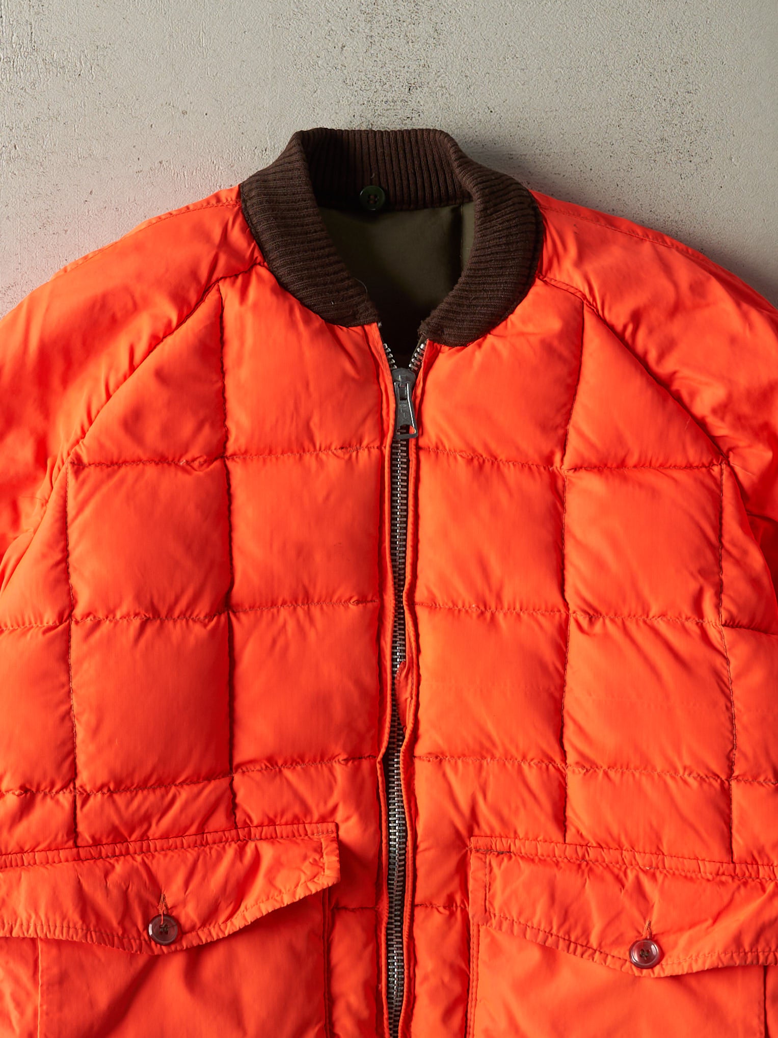 Vintage 90s Green & Orange Reversible Puffer Bomber Jacket (L)