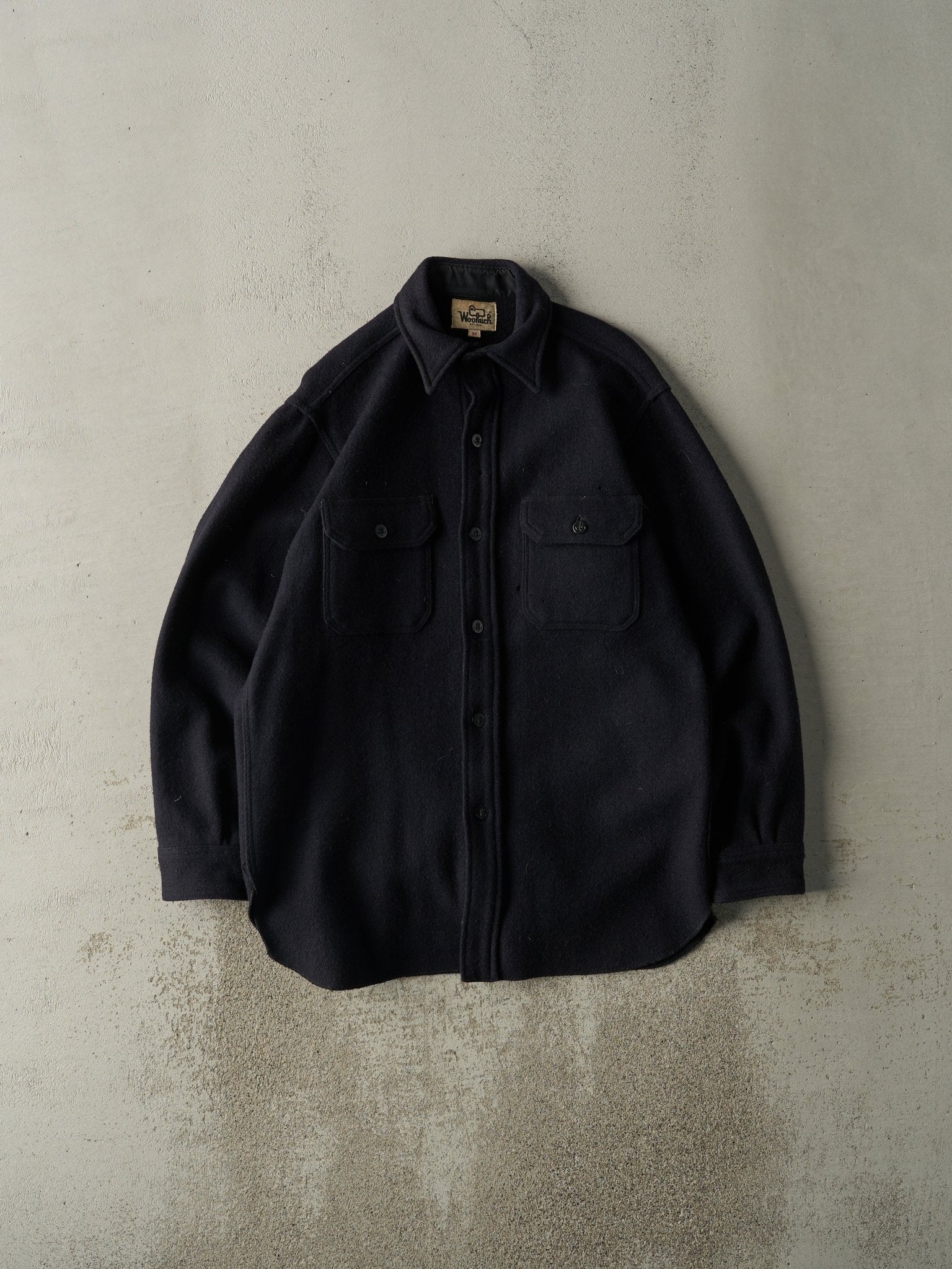Vintage 80s Navy Blue Woolrich Wool Button Up Jacket (M  