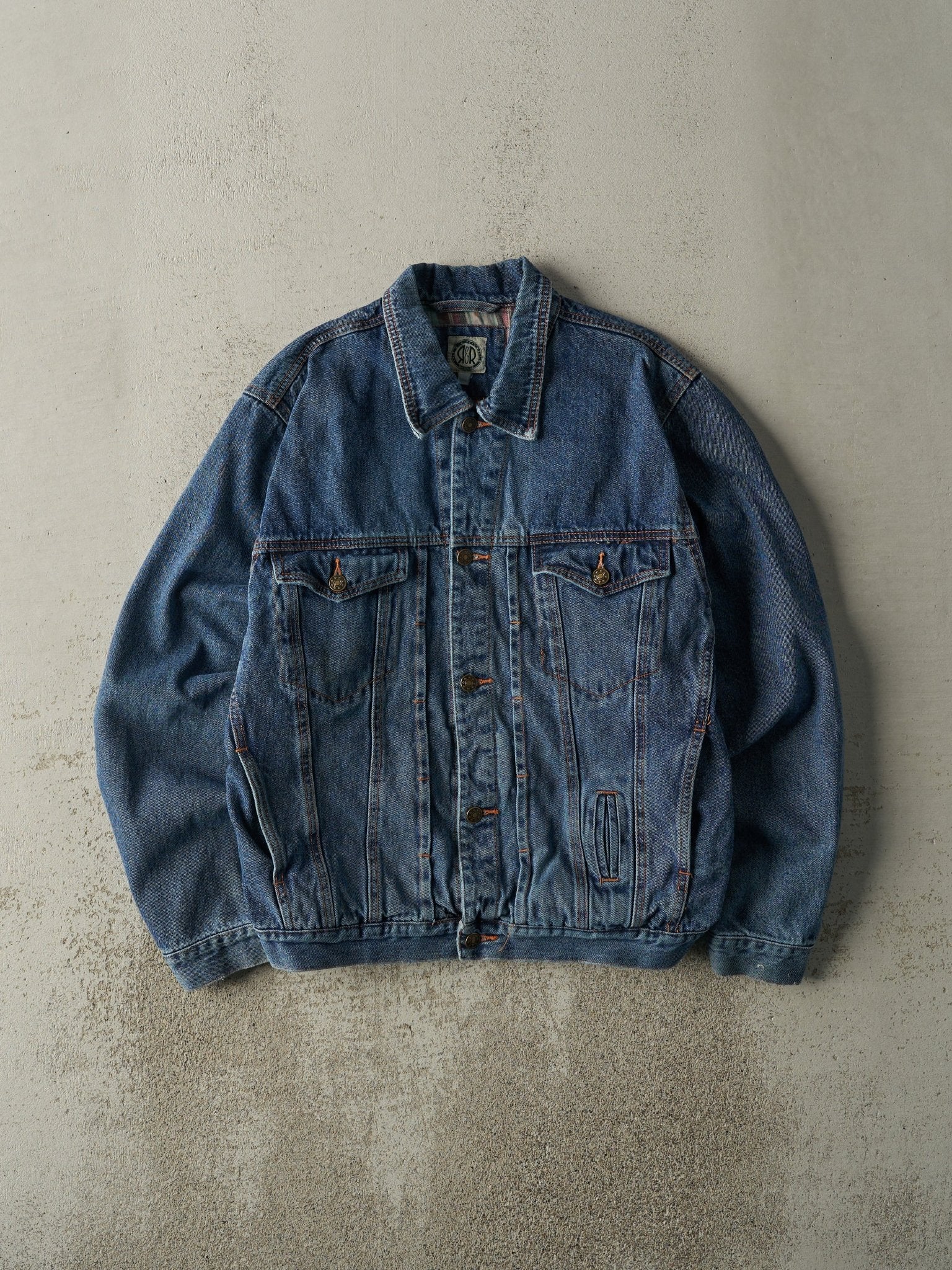 Vintage 90s Mid Wash R&R Flannel Lined Denim Jacket (M)