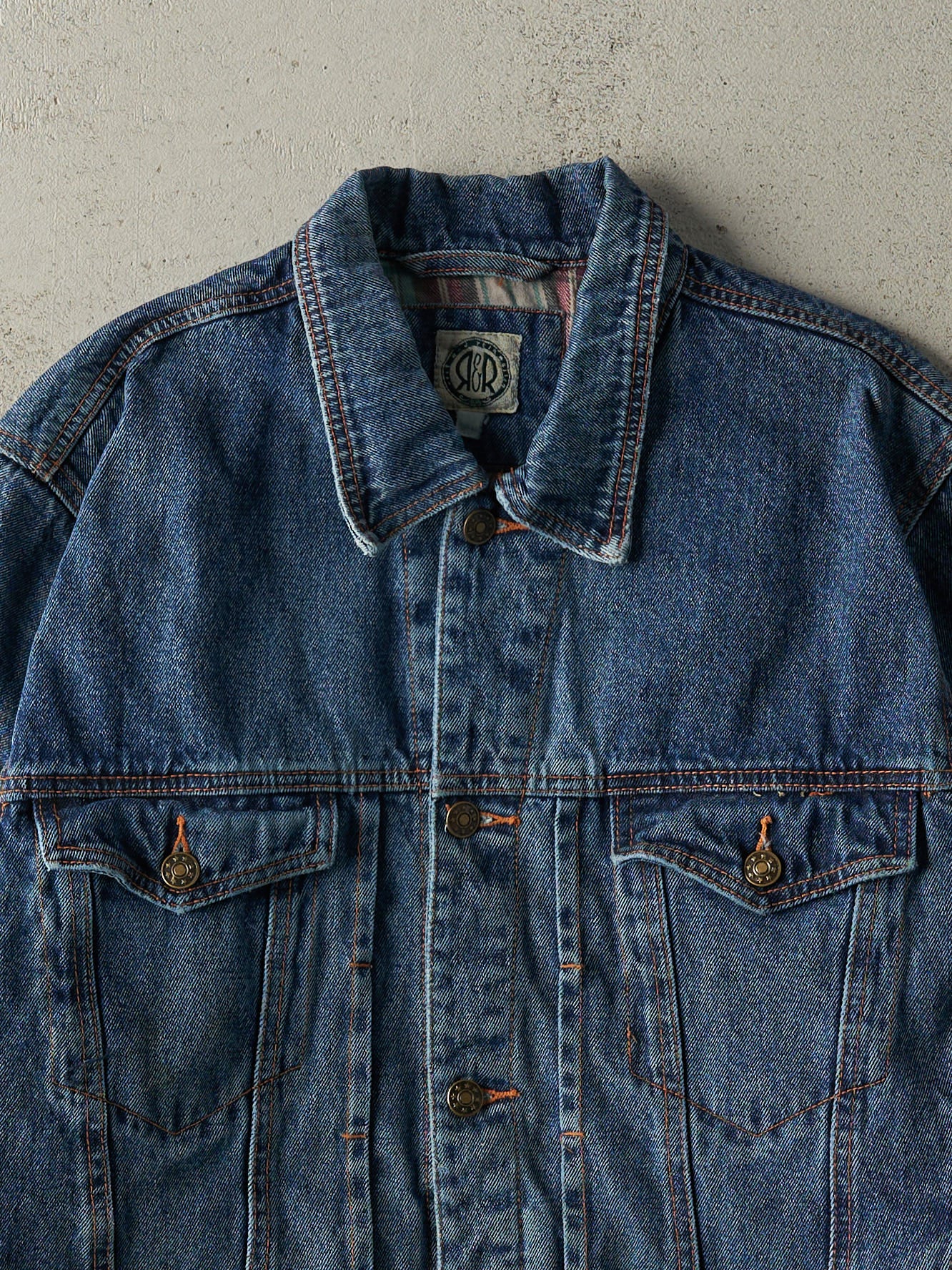 Vintage 90s Mid Wash R&R Flannel Lined Denim Jacket (M)